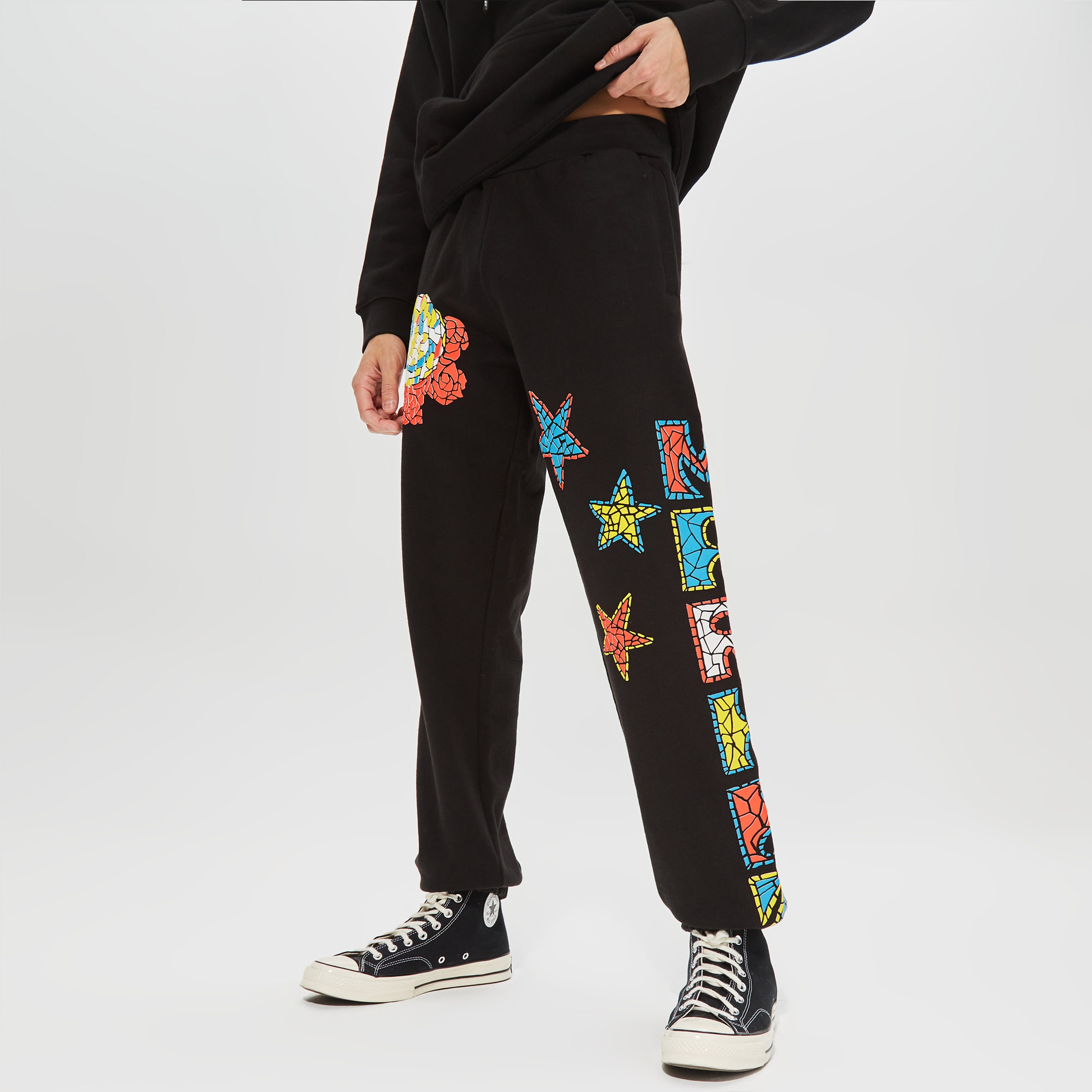 Market Smiley Mosaic Erkek Siyah Eşofman Altı