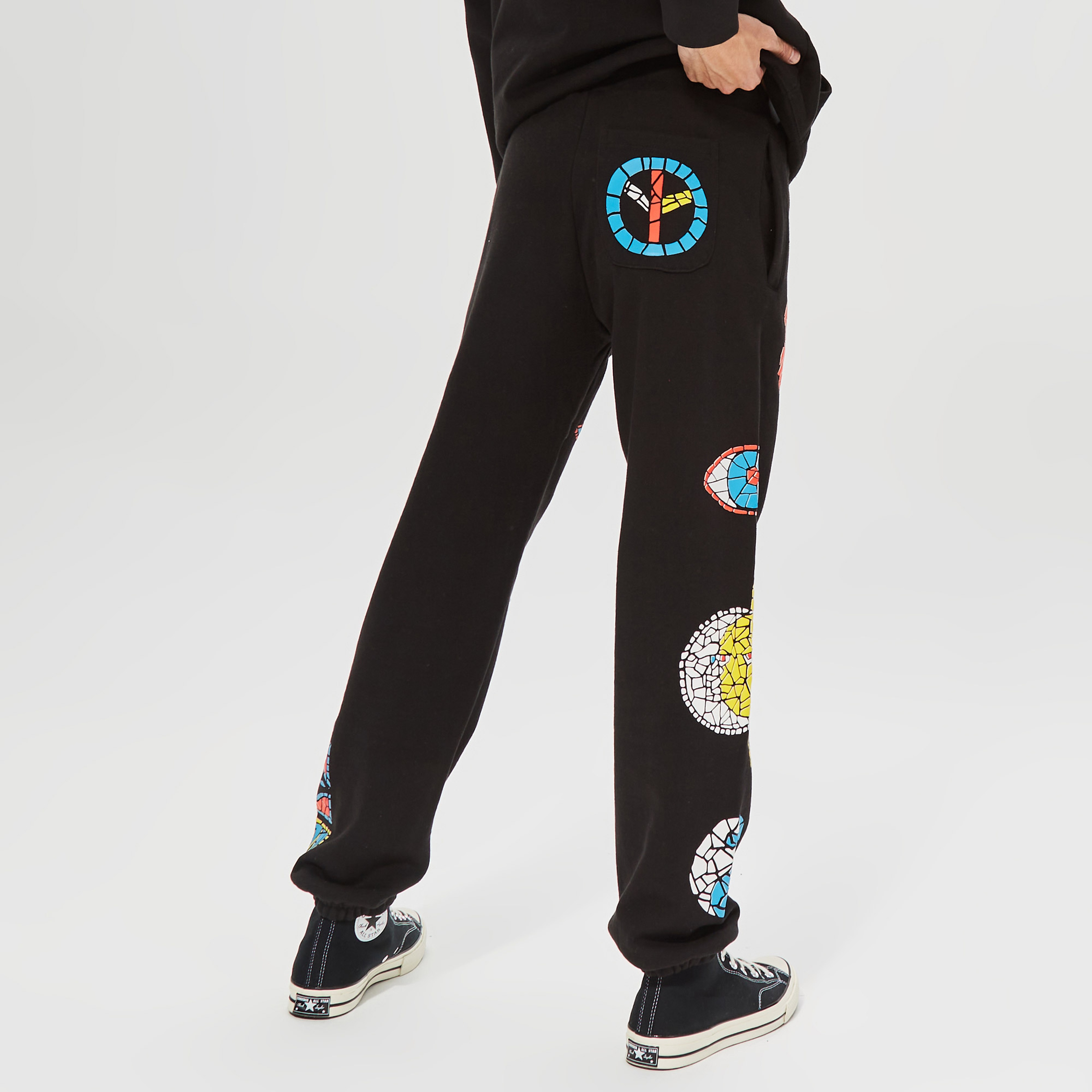 Market Smiley Mosaic Erkek Siyah Eşofman Altı