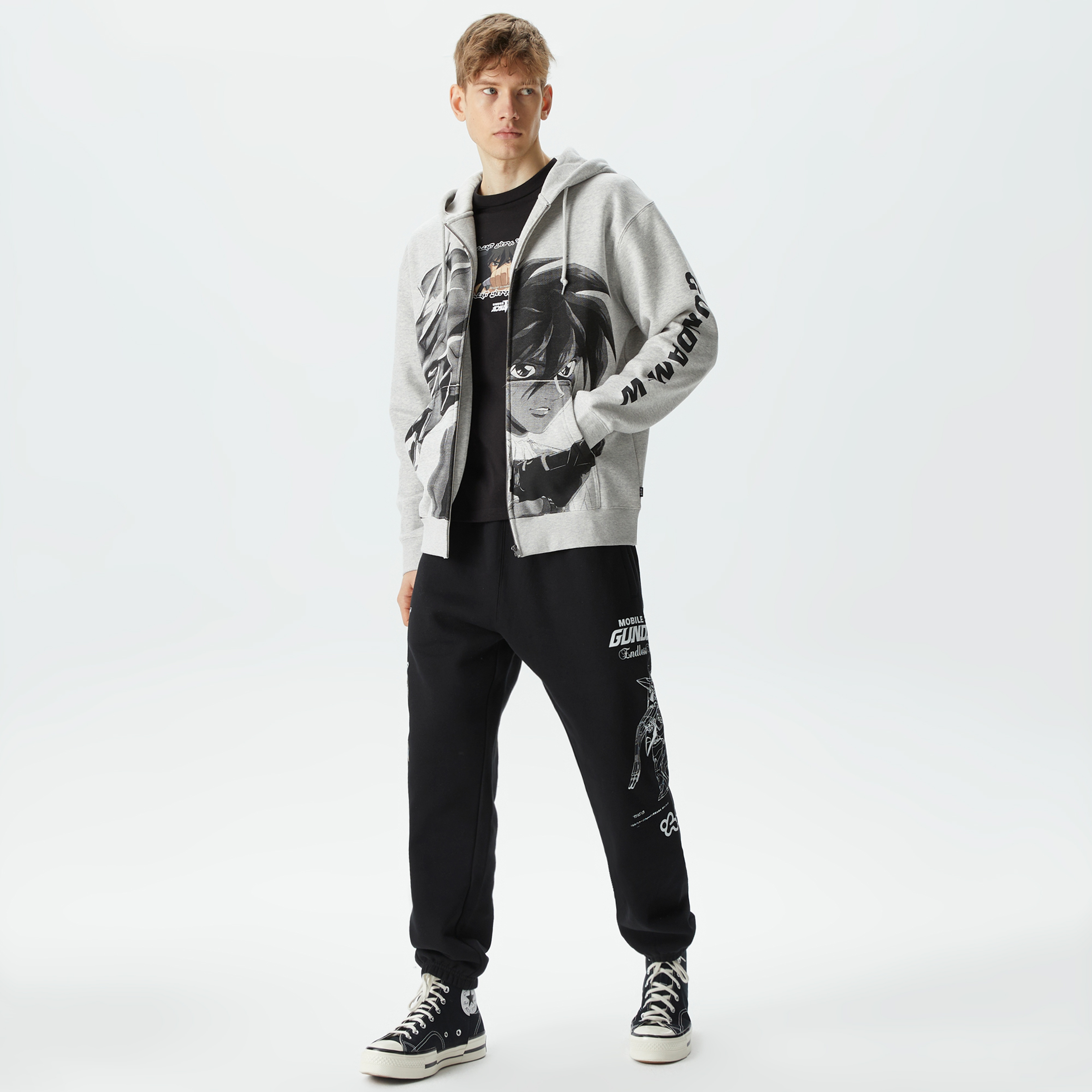 HUF x Gundam Endless Waltz Split Erkek Gri Hoodie