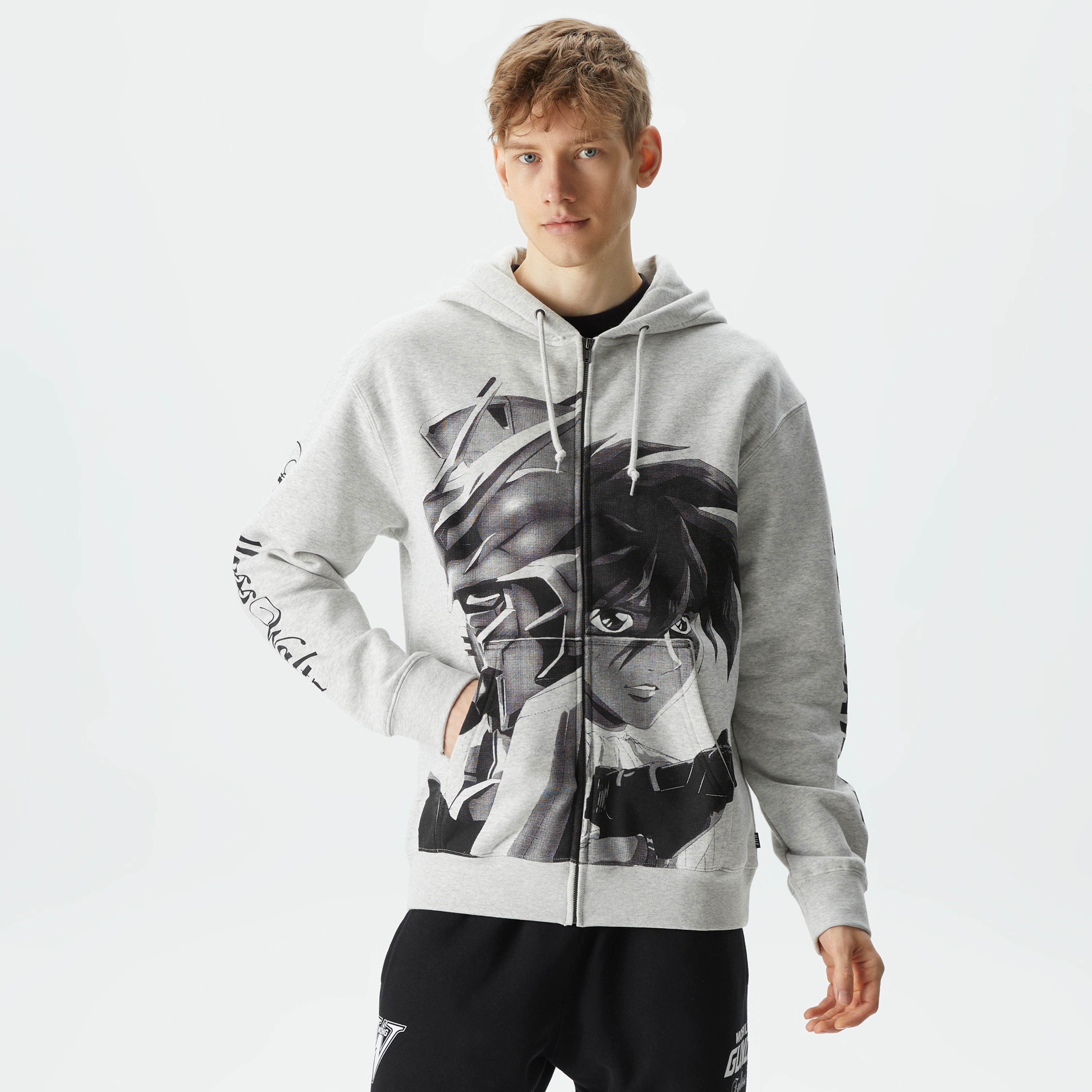 HUF x Gundam Endless Waltz Split Erkek Gri Hoodie