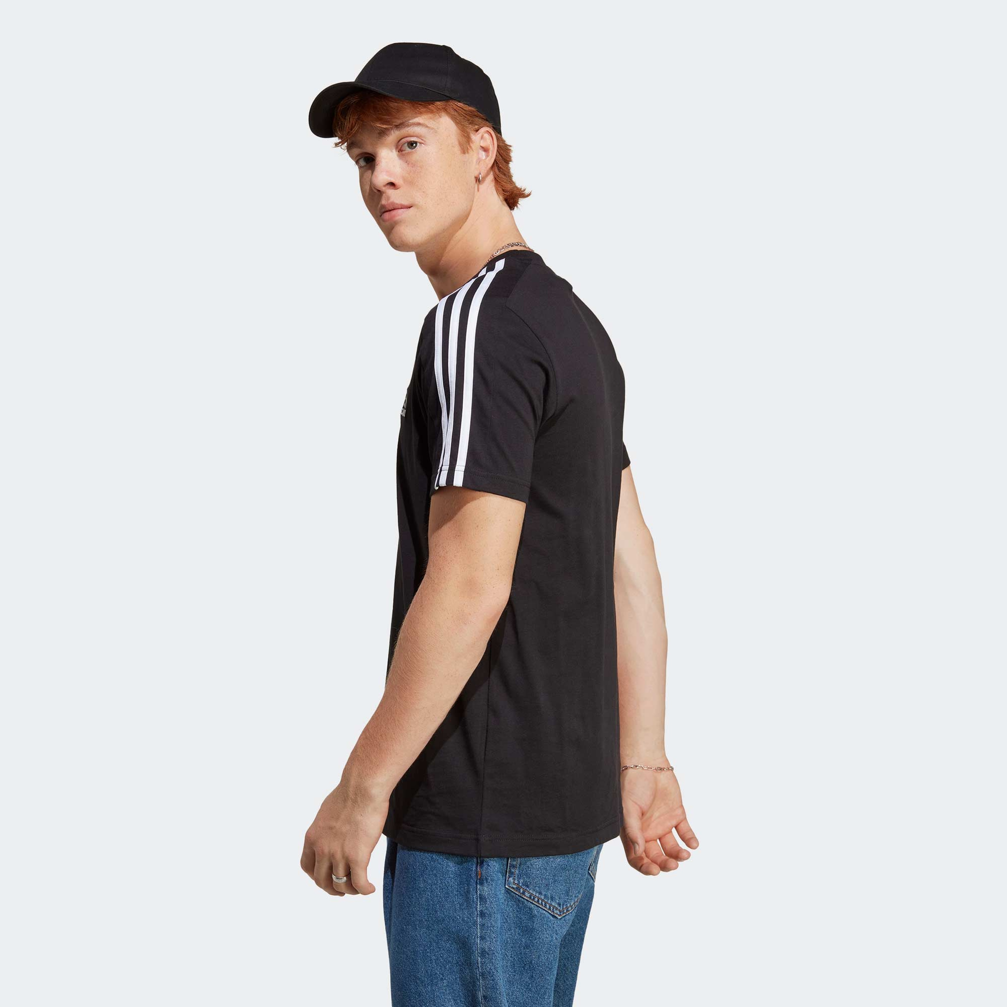 adidas Essentials Single Jersey 3-Stripes Erkek Siyah T-Shirt