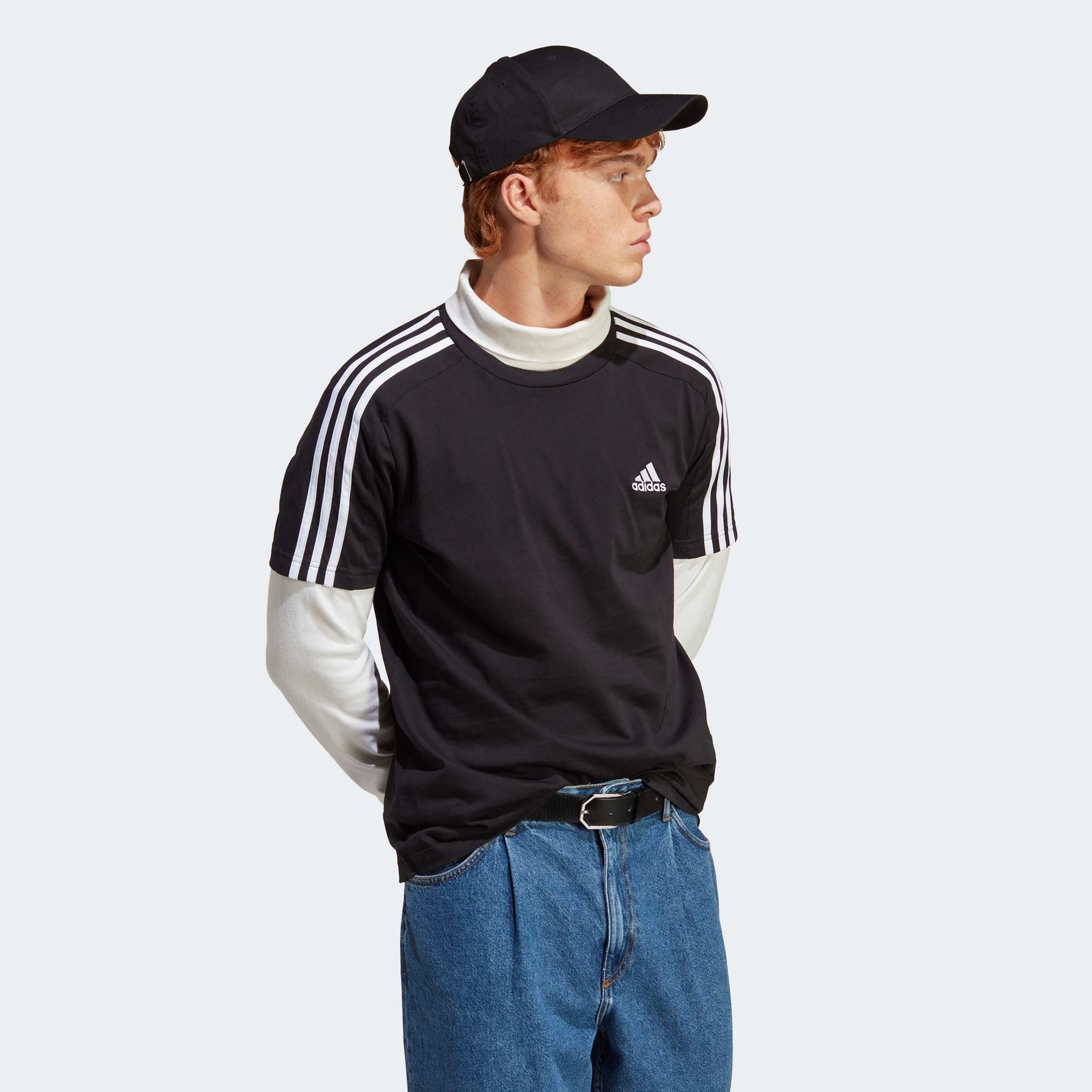 adidas Essentials Single Jersey 3-Stripes Erkek Siyah T-Shirt