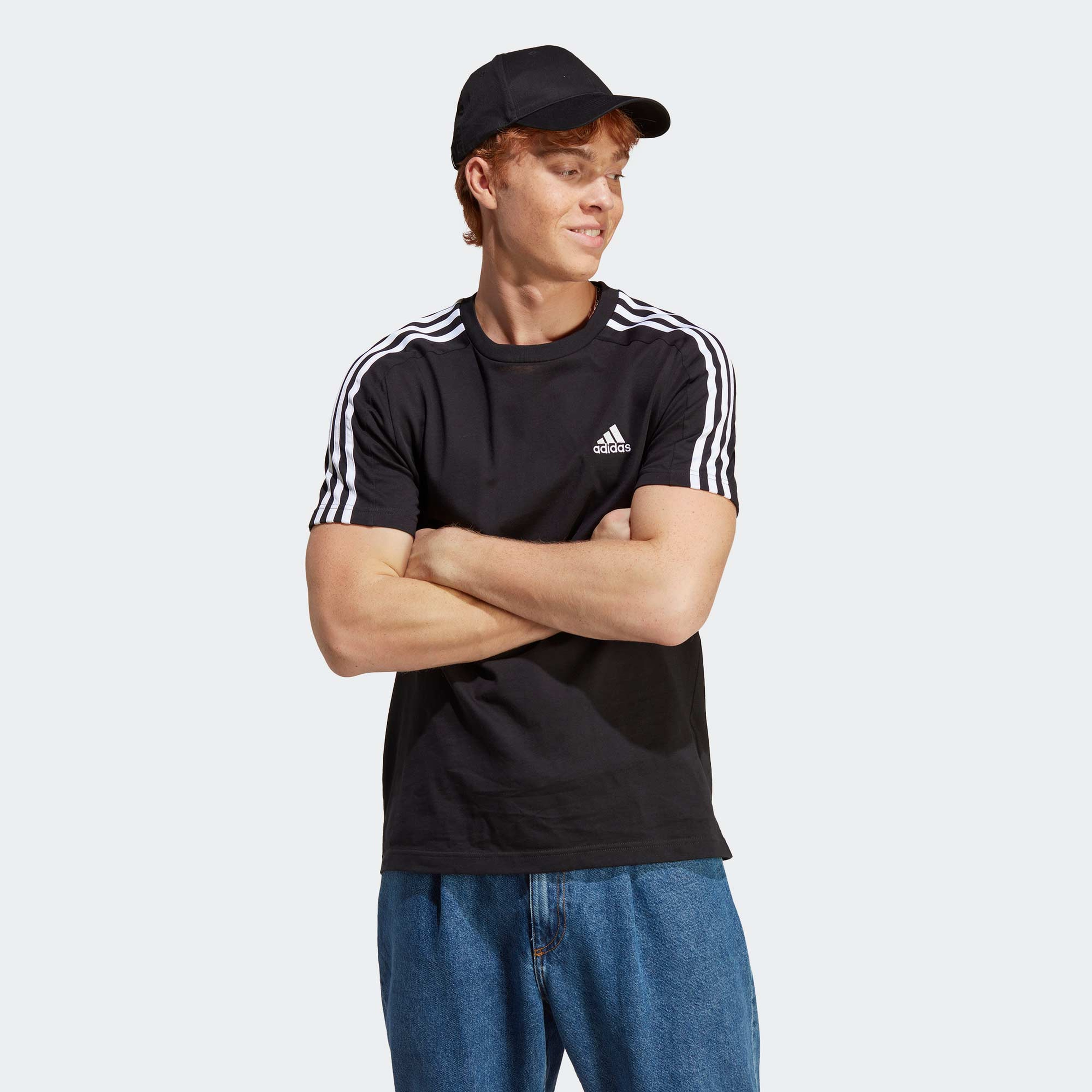 adidas Essentials Single Jersey 3-Stripes Erkek Siyah T-Shirt