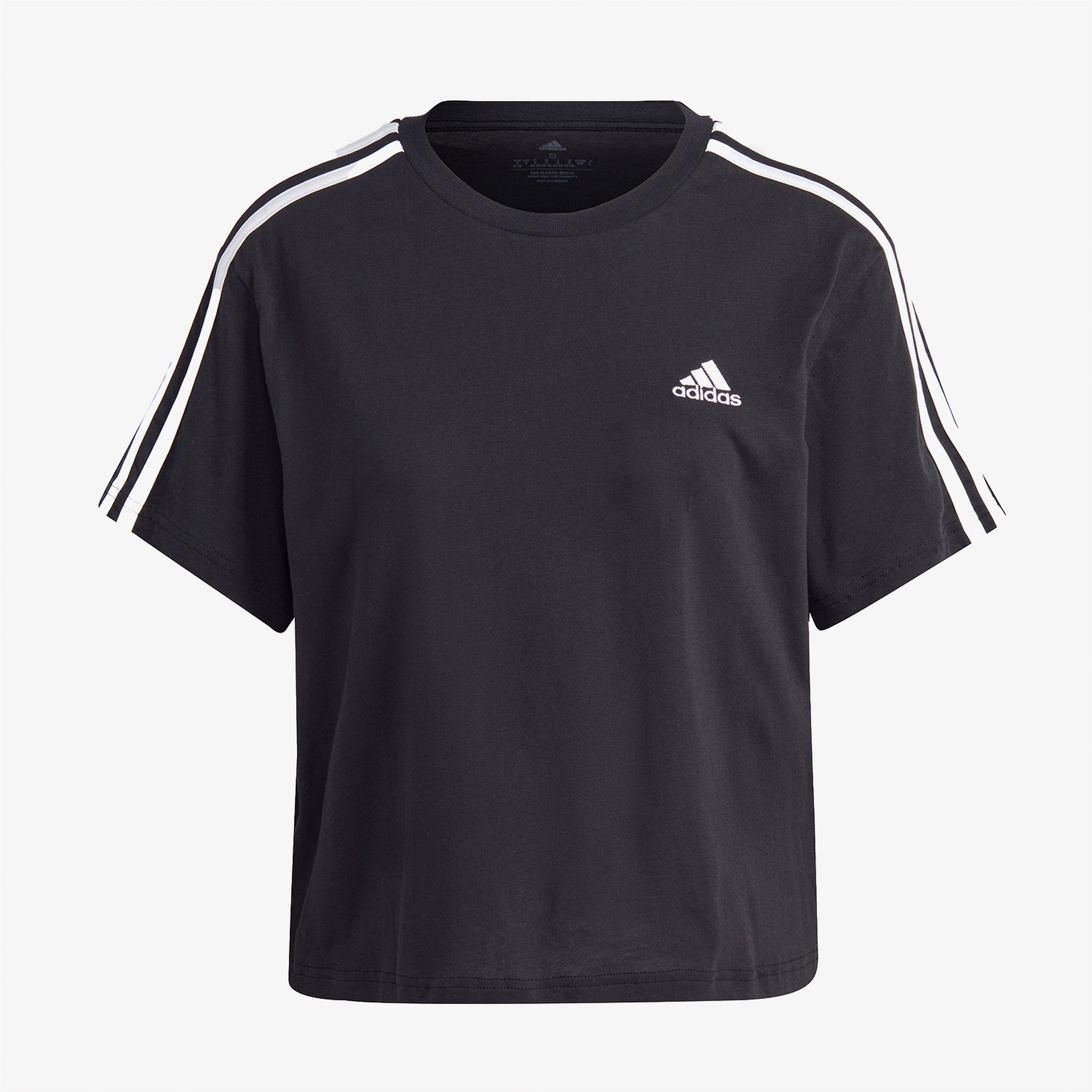 adidas Essentials 3-Stripes Single Jersey Crop Kadın Siyah T-Shirt