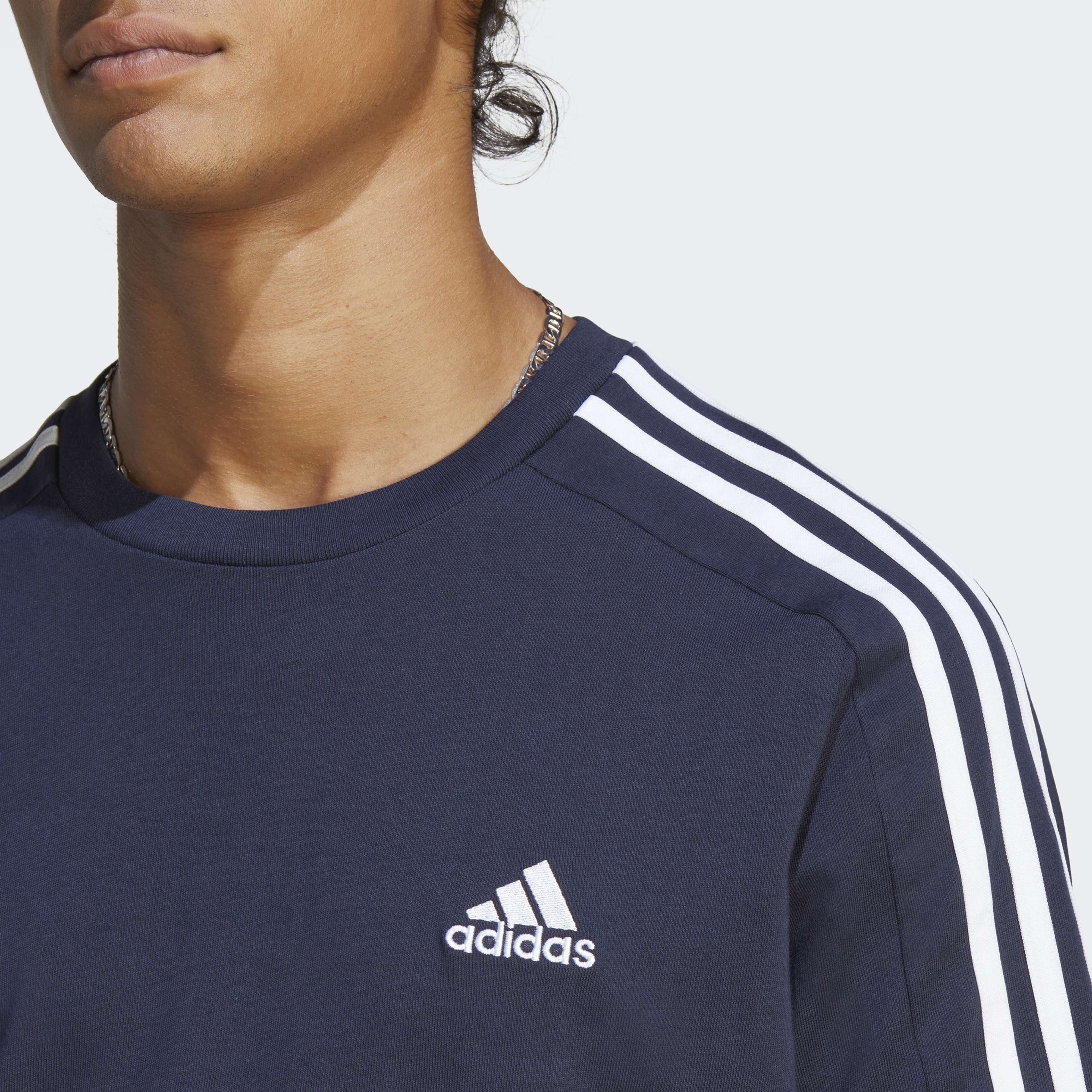 adidas Essentials Single Jersey 3-Stripes Erkek Mavi T-Shirt