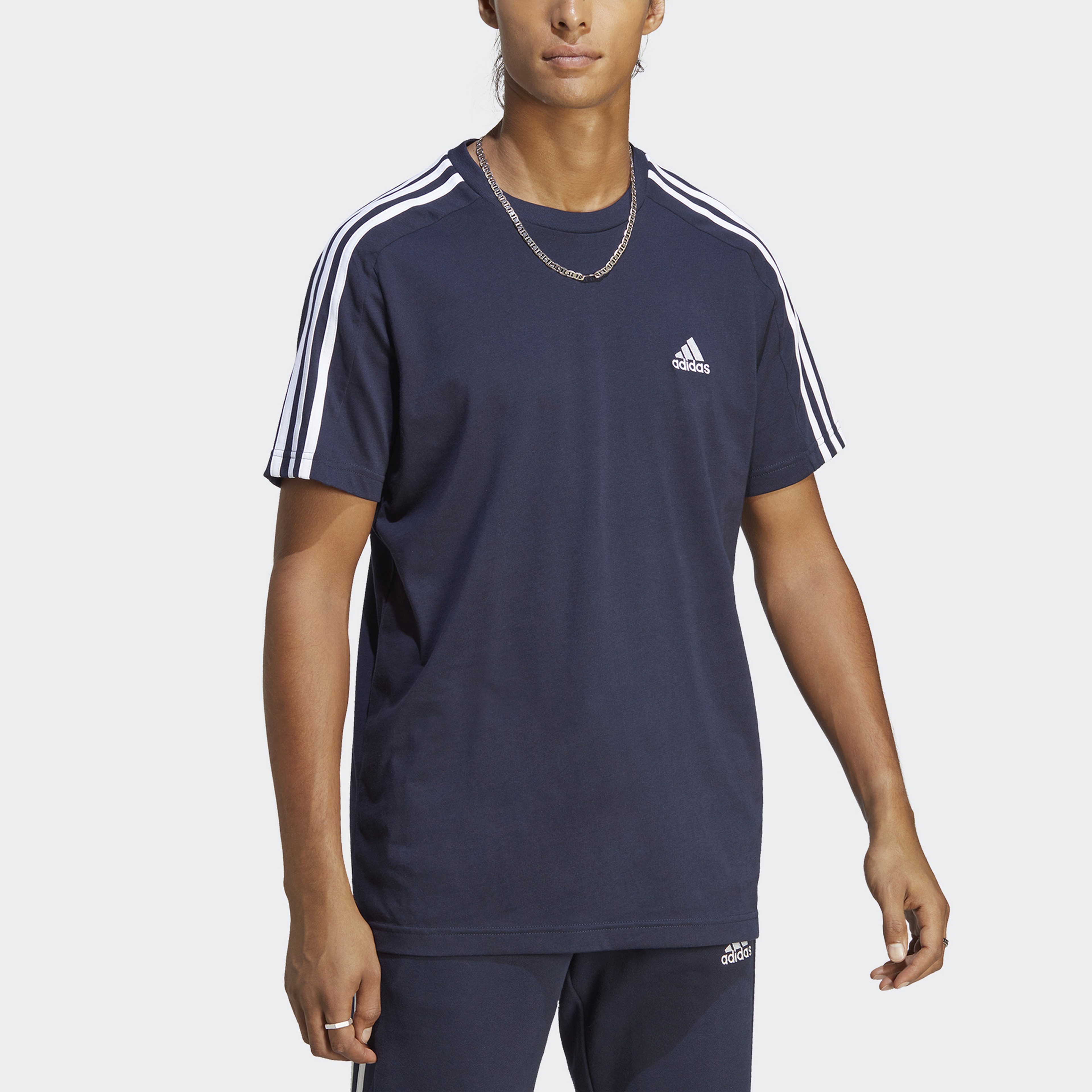 adidas Essentials Single Jersey 3-Stripes Erkek Mavi T-Shirt