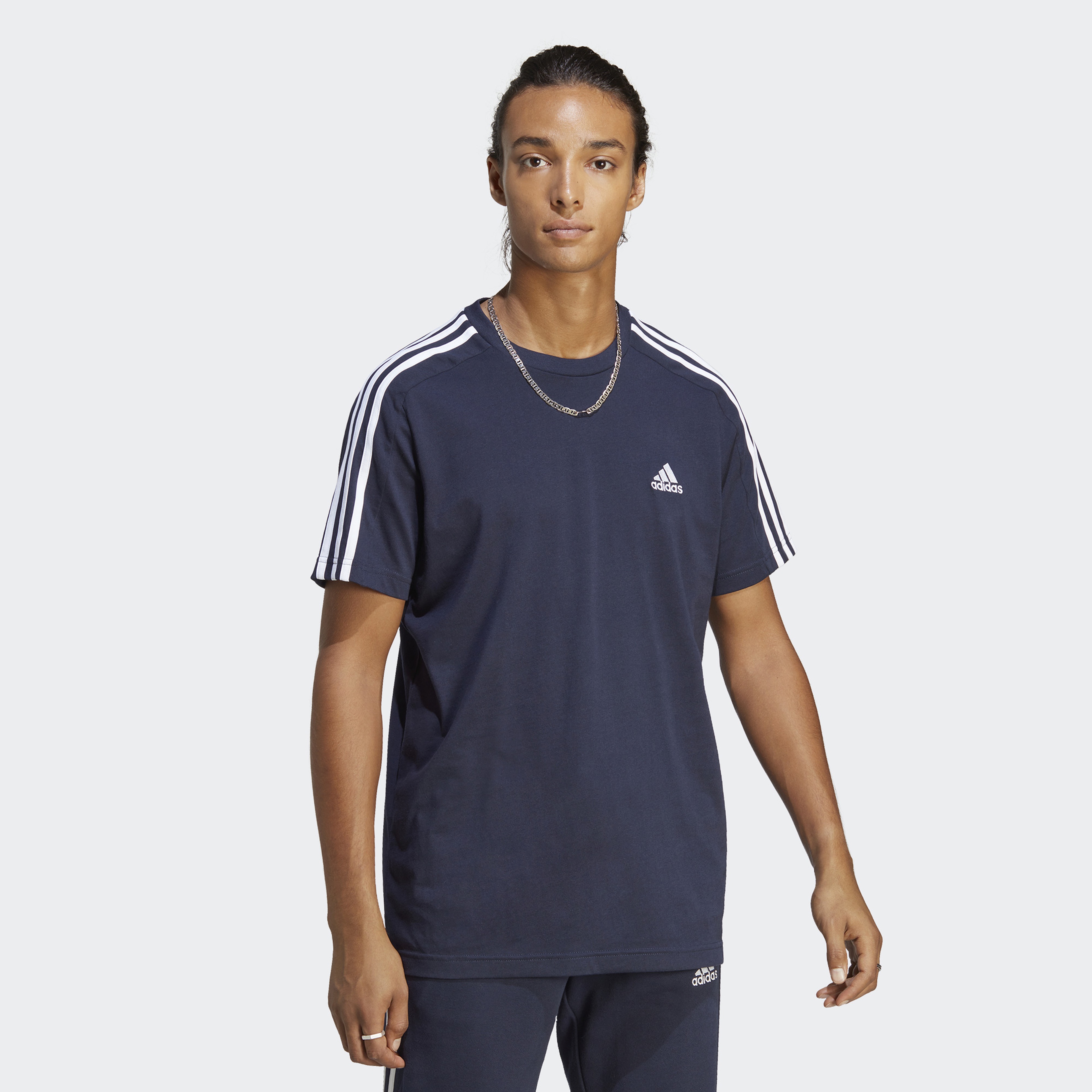 adidas Essentials Single Jersey 3-Stripes Erkek Mavi T-Shirt