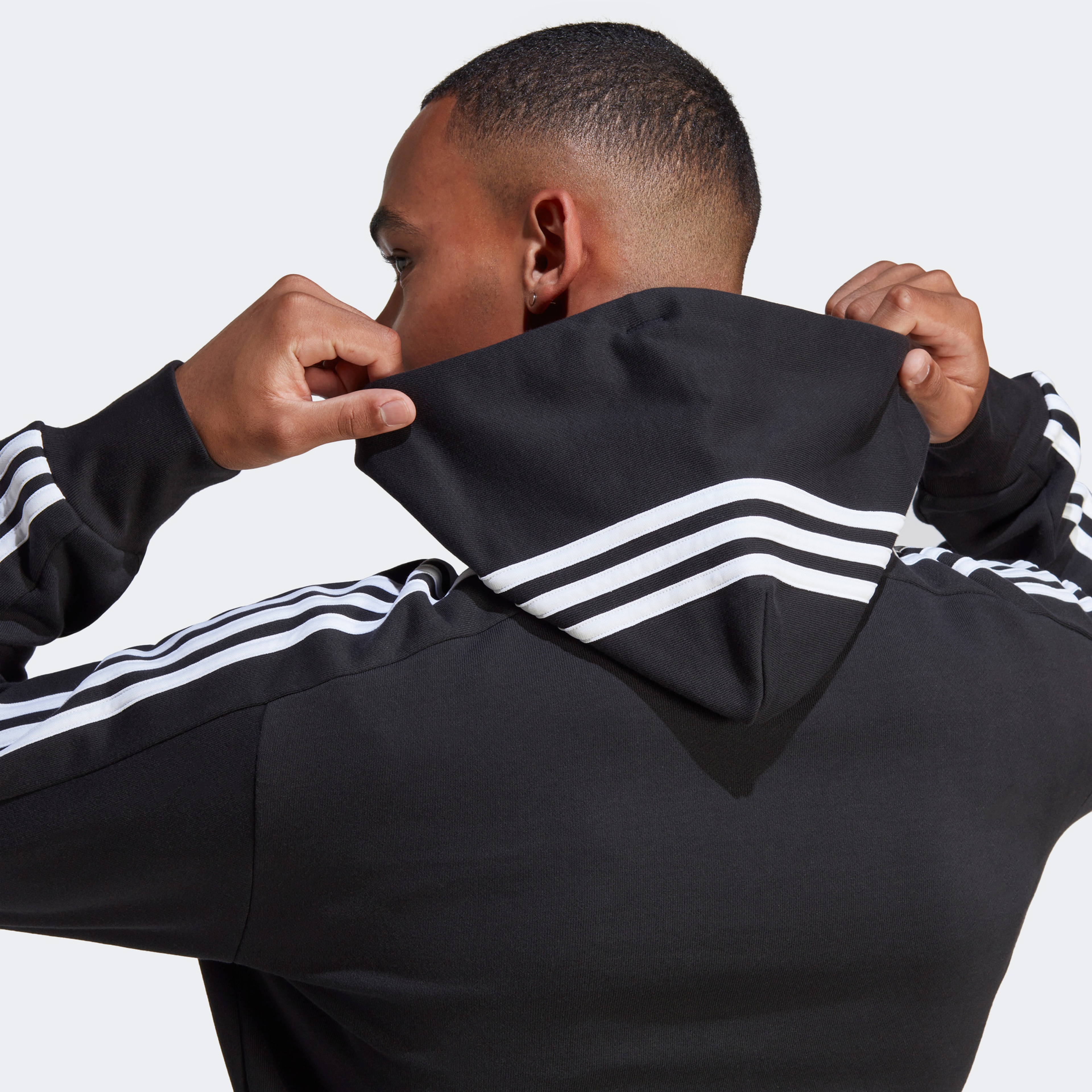 adidas Essentials French Terry 3-Stripes Erkek Siyah Hoodie