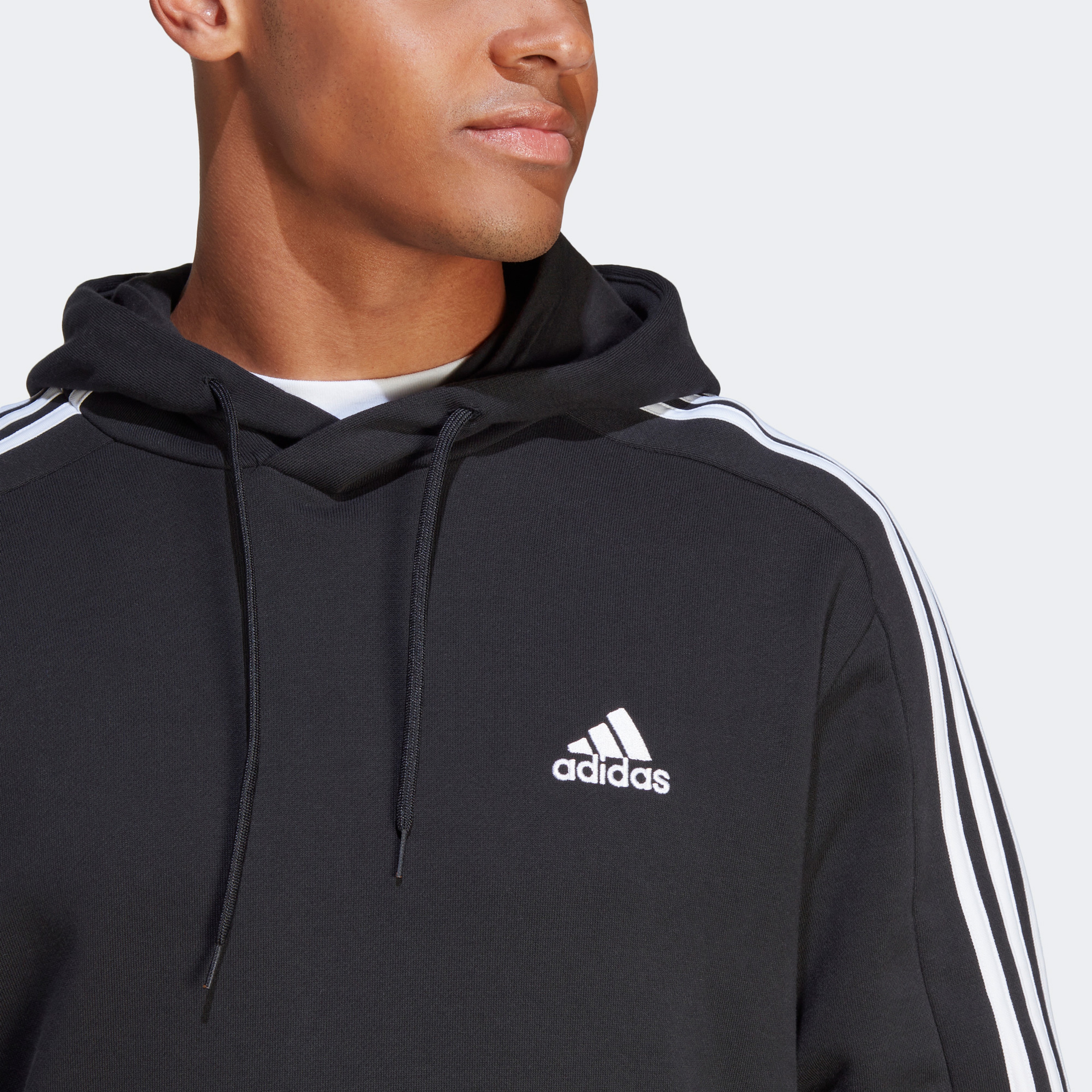 adidas Essentials French Terry 3-Stripes Erkek Siyah Hoodie