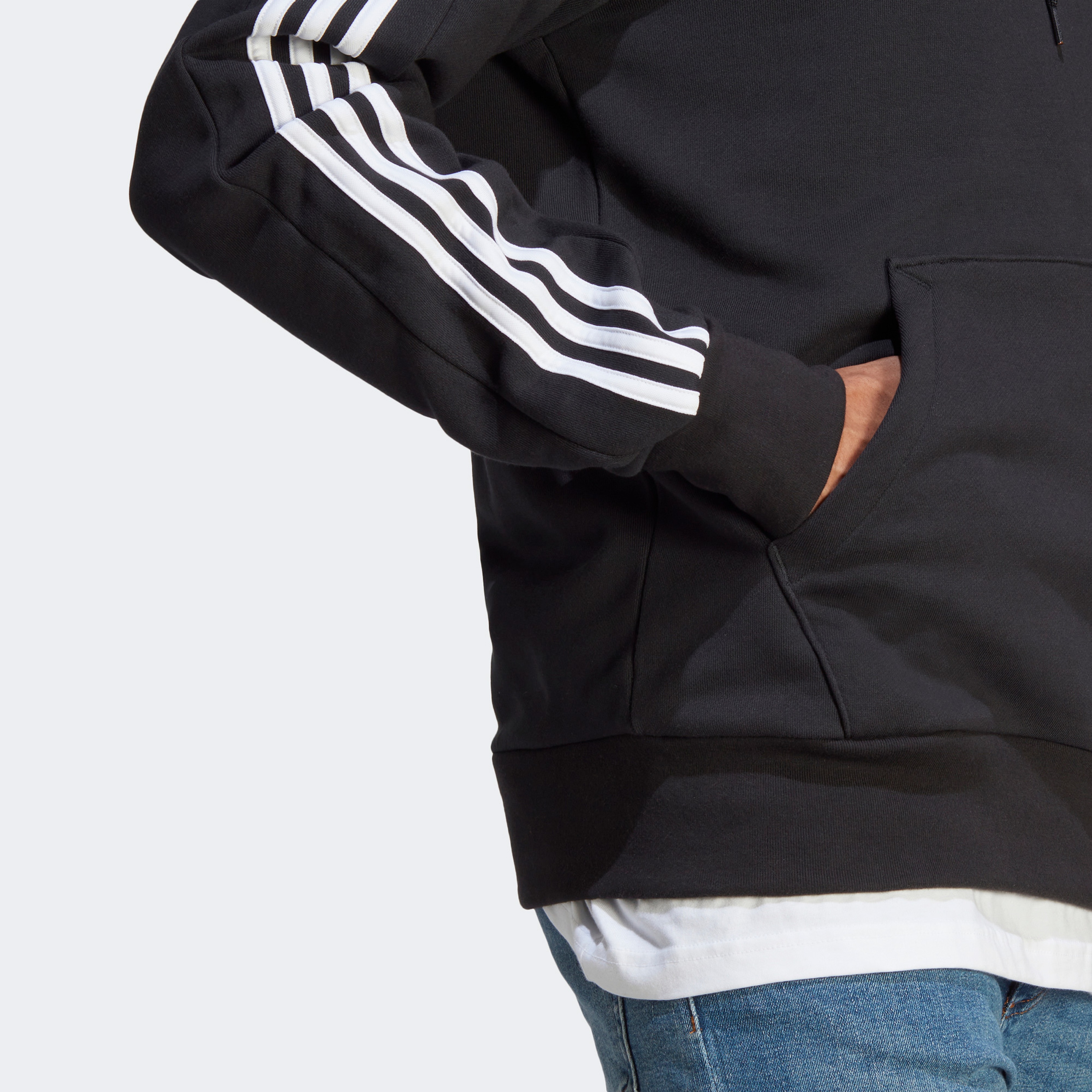 adidas Essentials French Terry 3-Stripes Erkek Siyah Hoodie