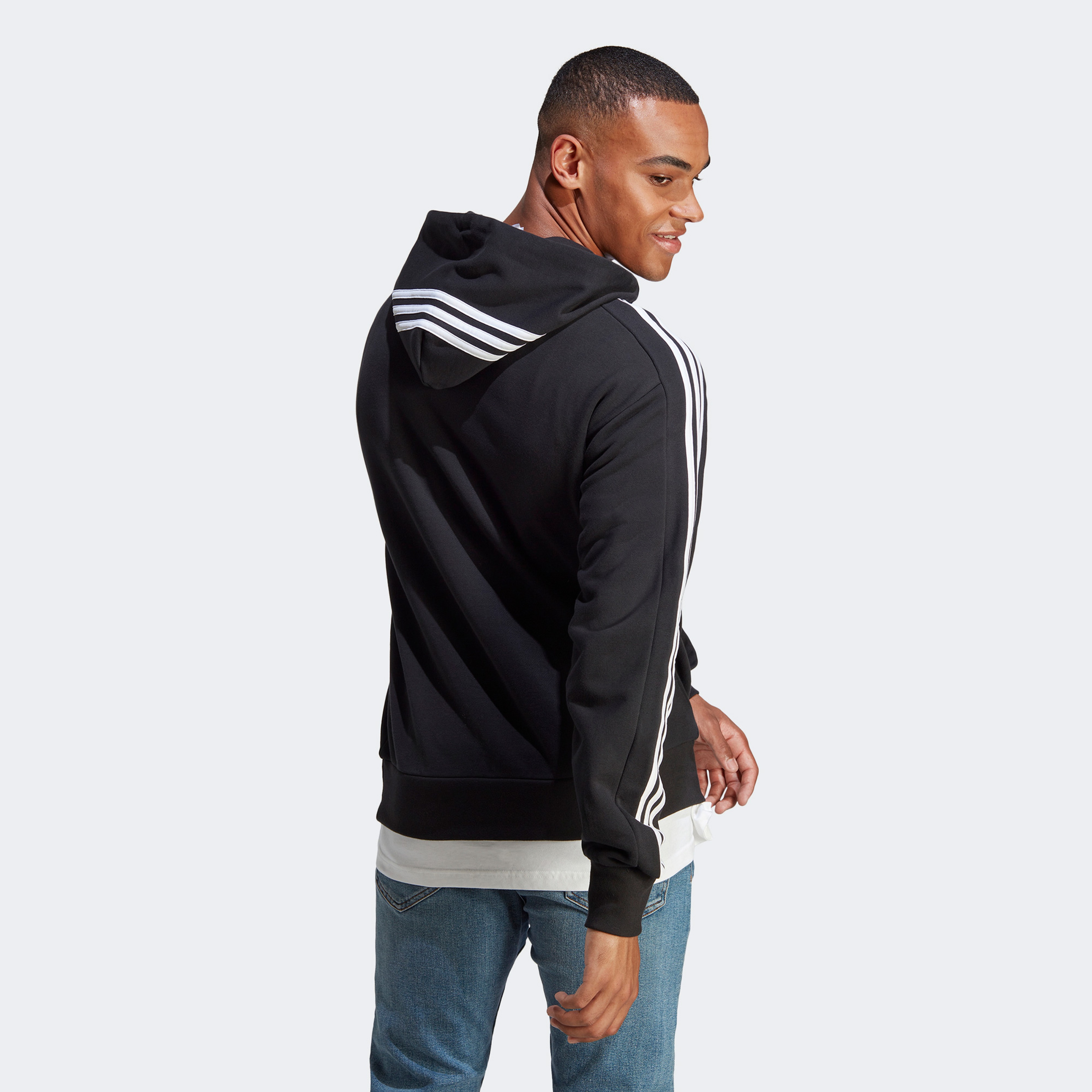 adidas Essentials French Terry 3-Stripes Erkek Siyah Hoodie