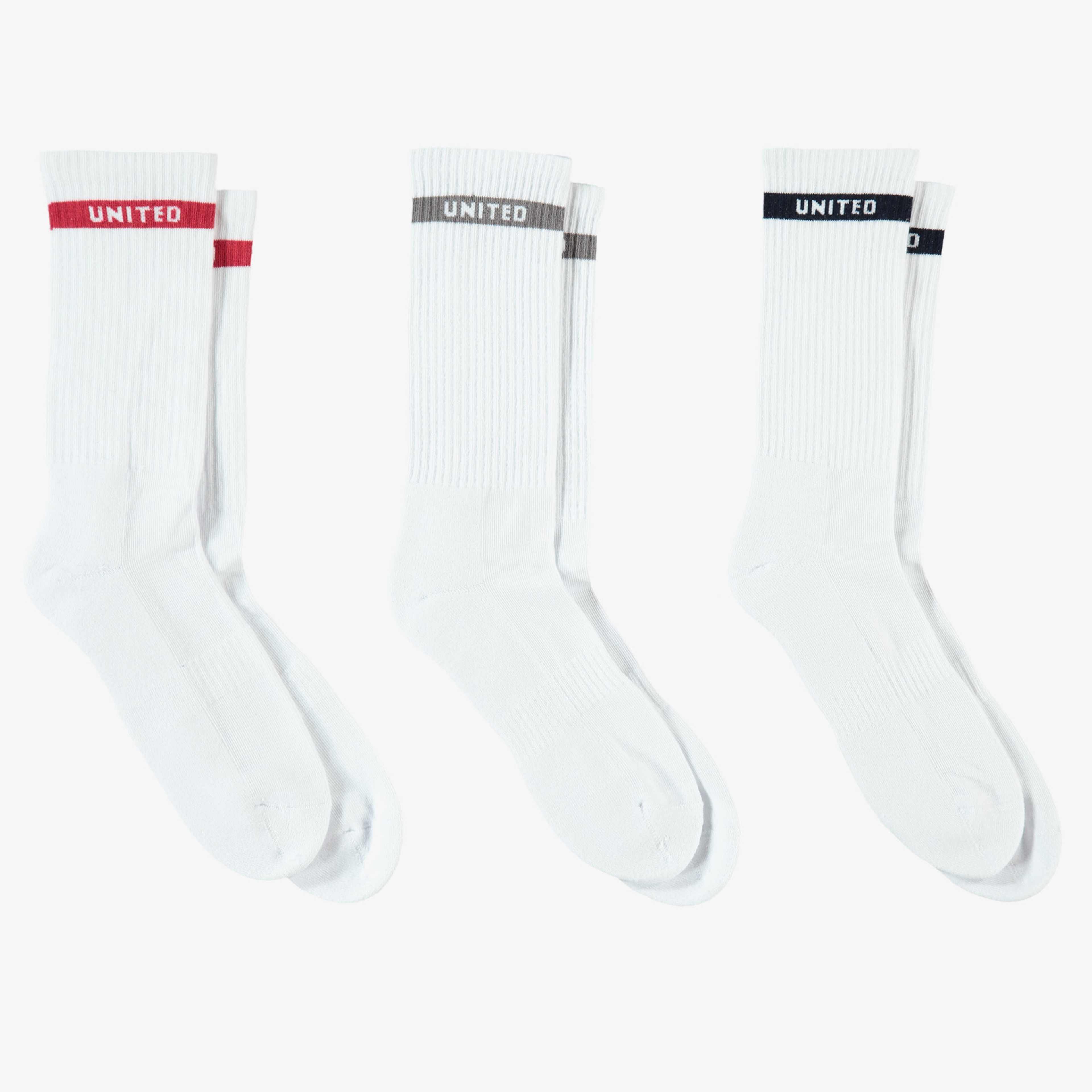 UNITED4 Erkek Çizgili Beyaz 3'lü Çorap