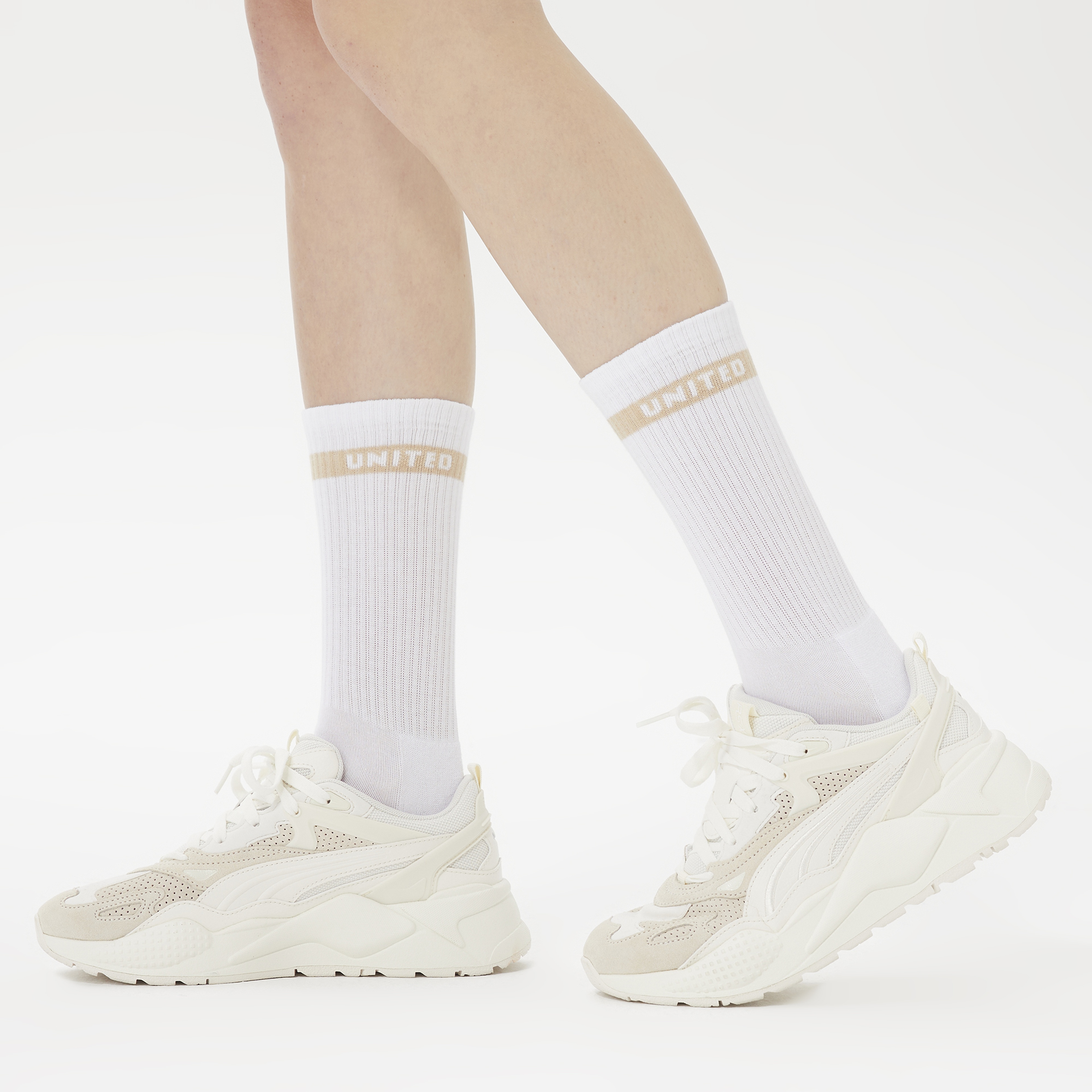 UNITED4 Street Crew Kadın Çizgili Beyaz 3'lü Çorap