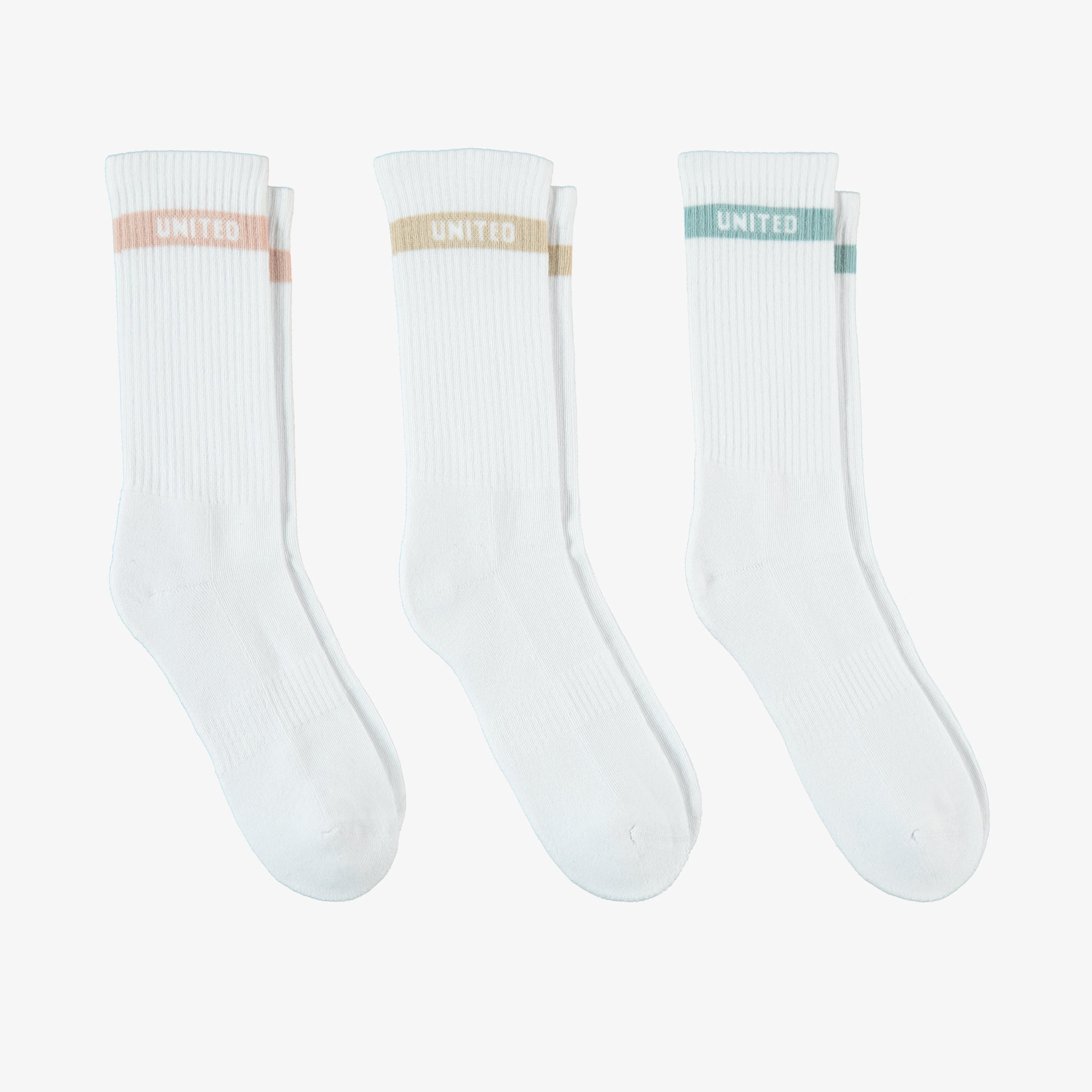 UNITED4 Street Crew Kadın Çizgili Beyaz 3'lü Çorap