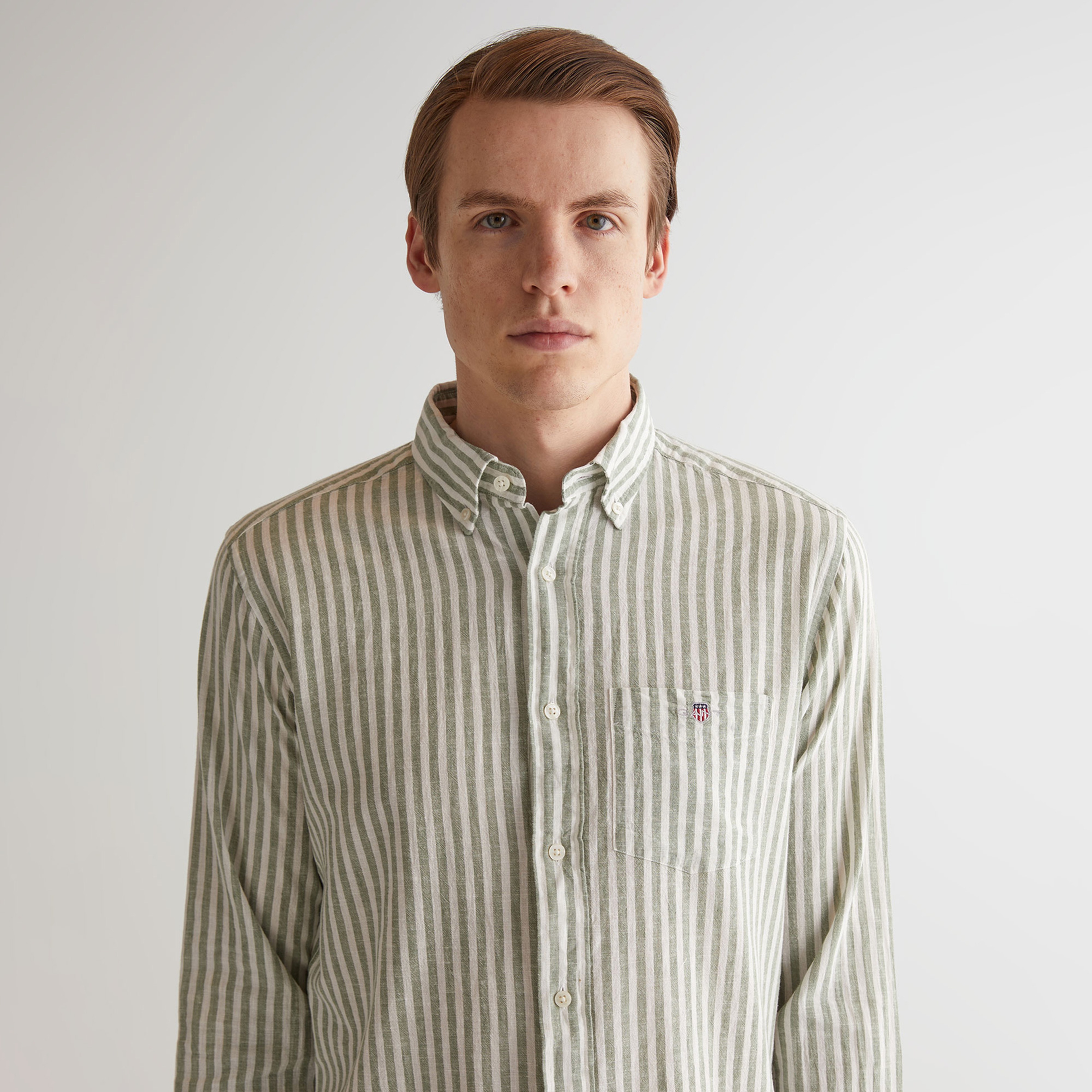 GANT Erkek Yeşil Regular Fit Düğmeli Yaka Çizgili Gömlek