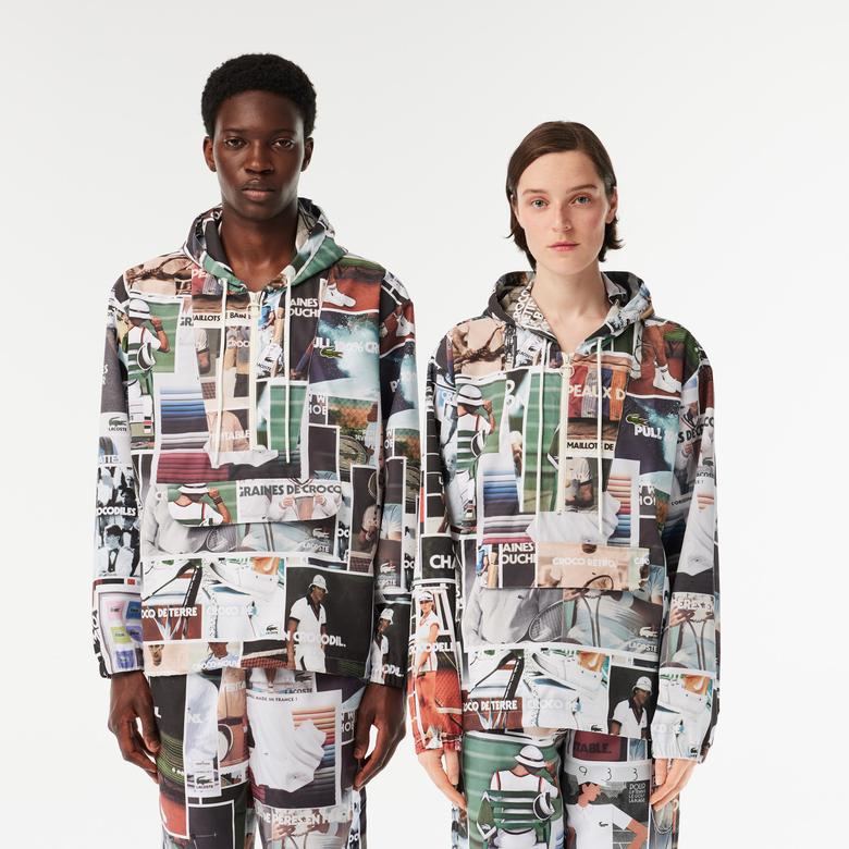 Unisex Kapüşonlu Baskılı Renkli Mont