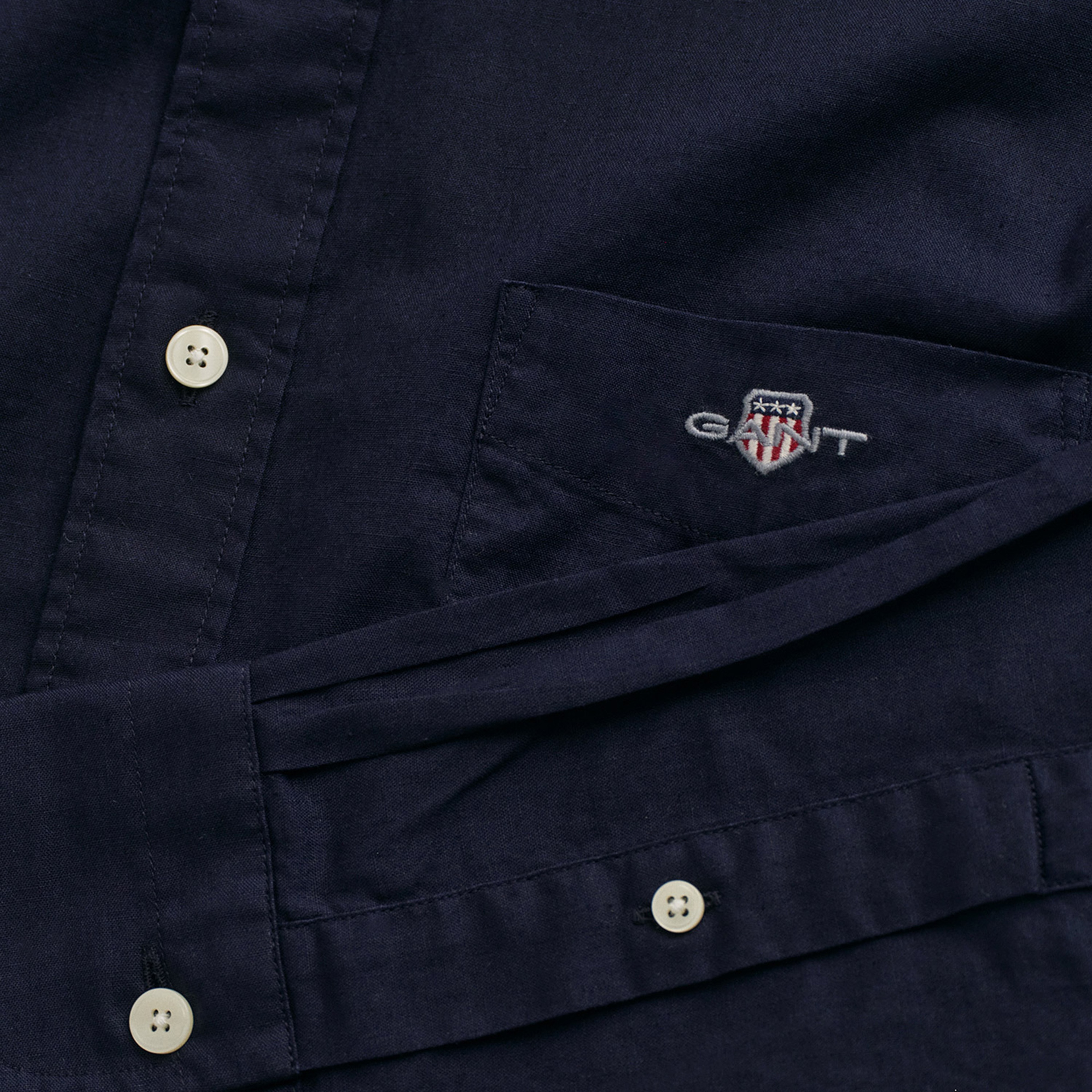 GANT Erkek Lacivert Regular Fit Keten Gömlek