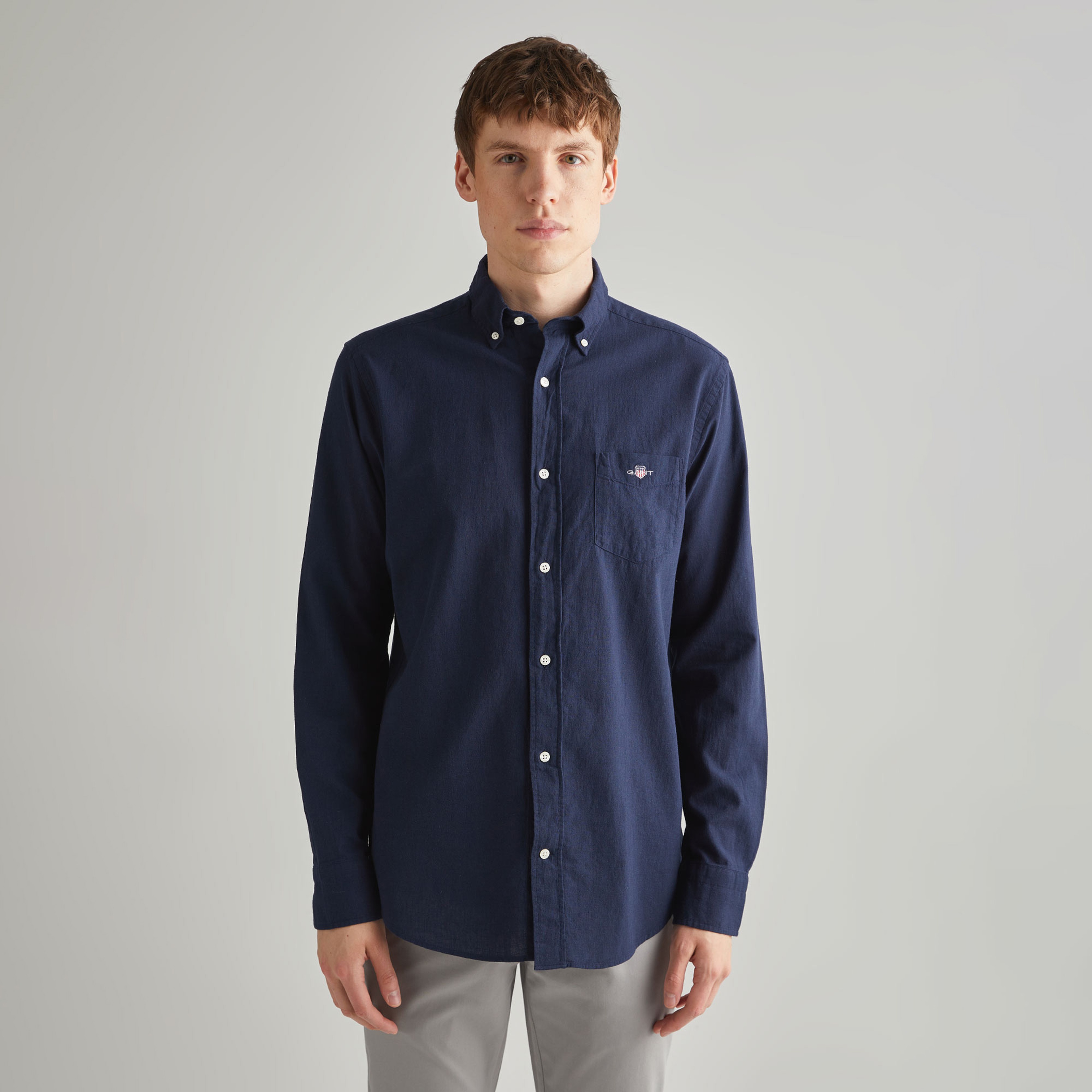 GANT Erkek Lacivert Regular Fit Keten Gömlek