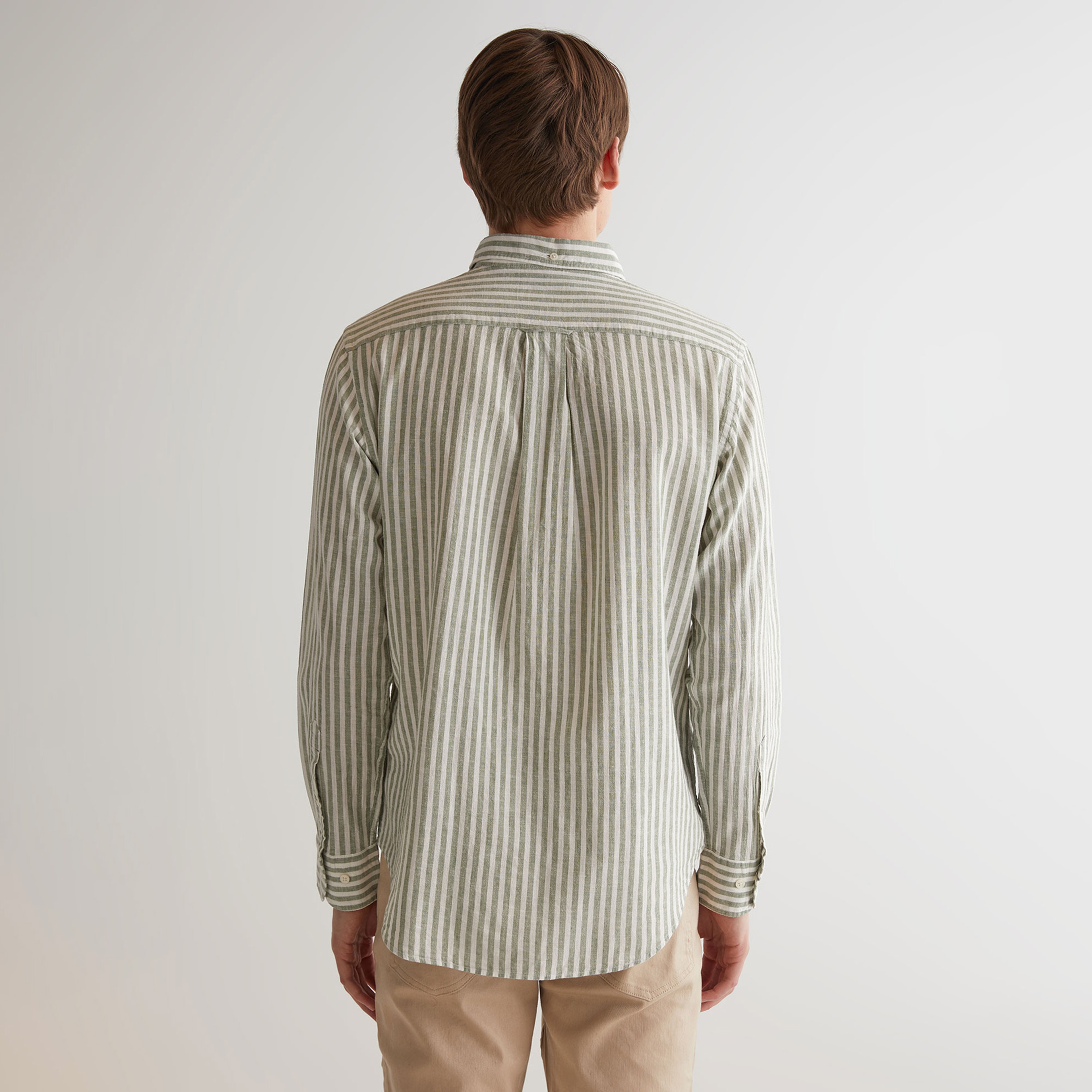 GANT Erkek Yeşil Regular Fit Düğmeli Yaka Çizgili Gömlek