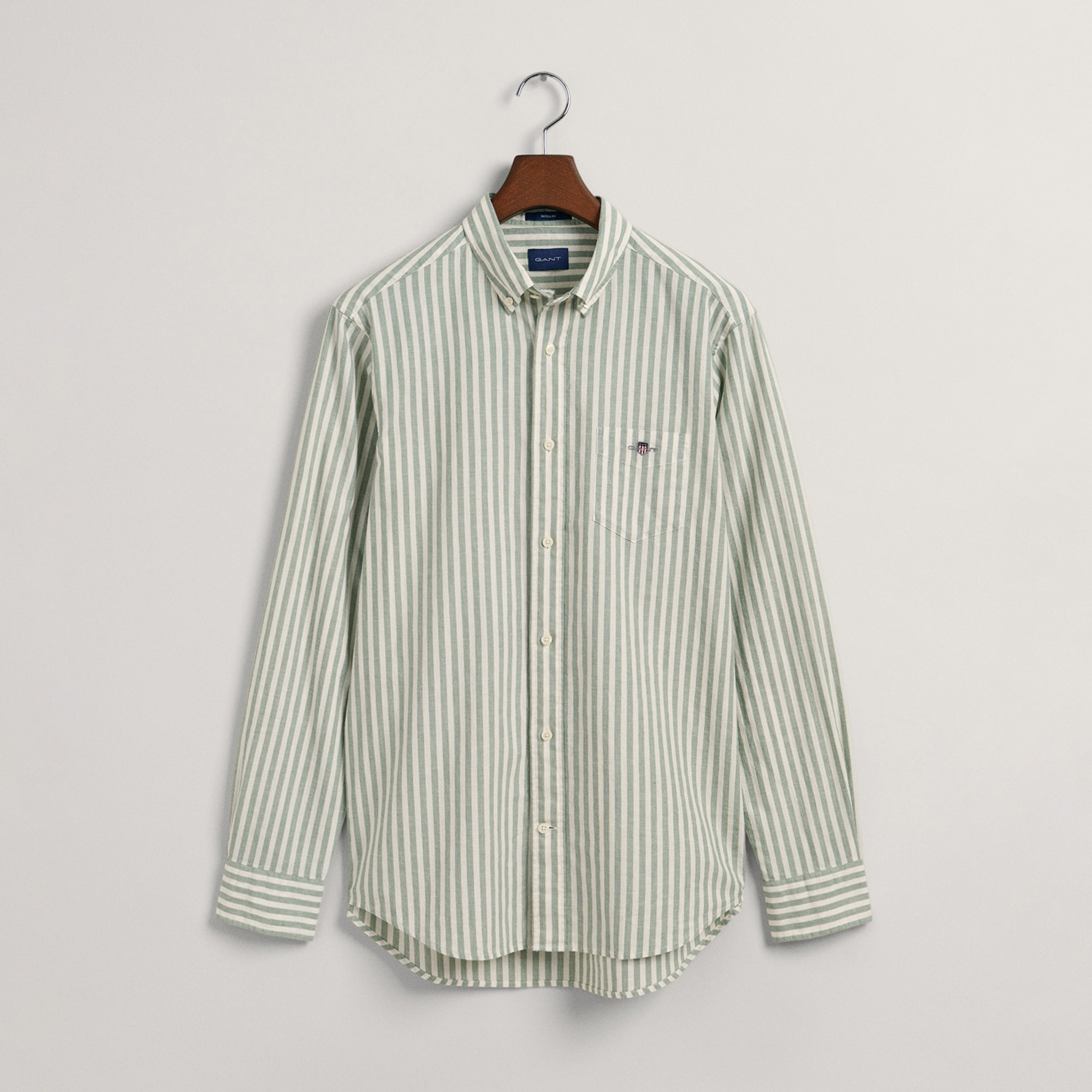 GANT Erkek Yeşil Regular Fit Düğmeli Yaka Çizgili Gömlek