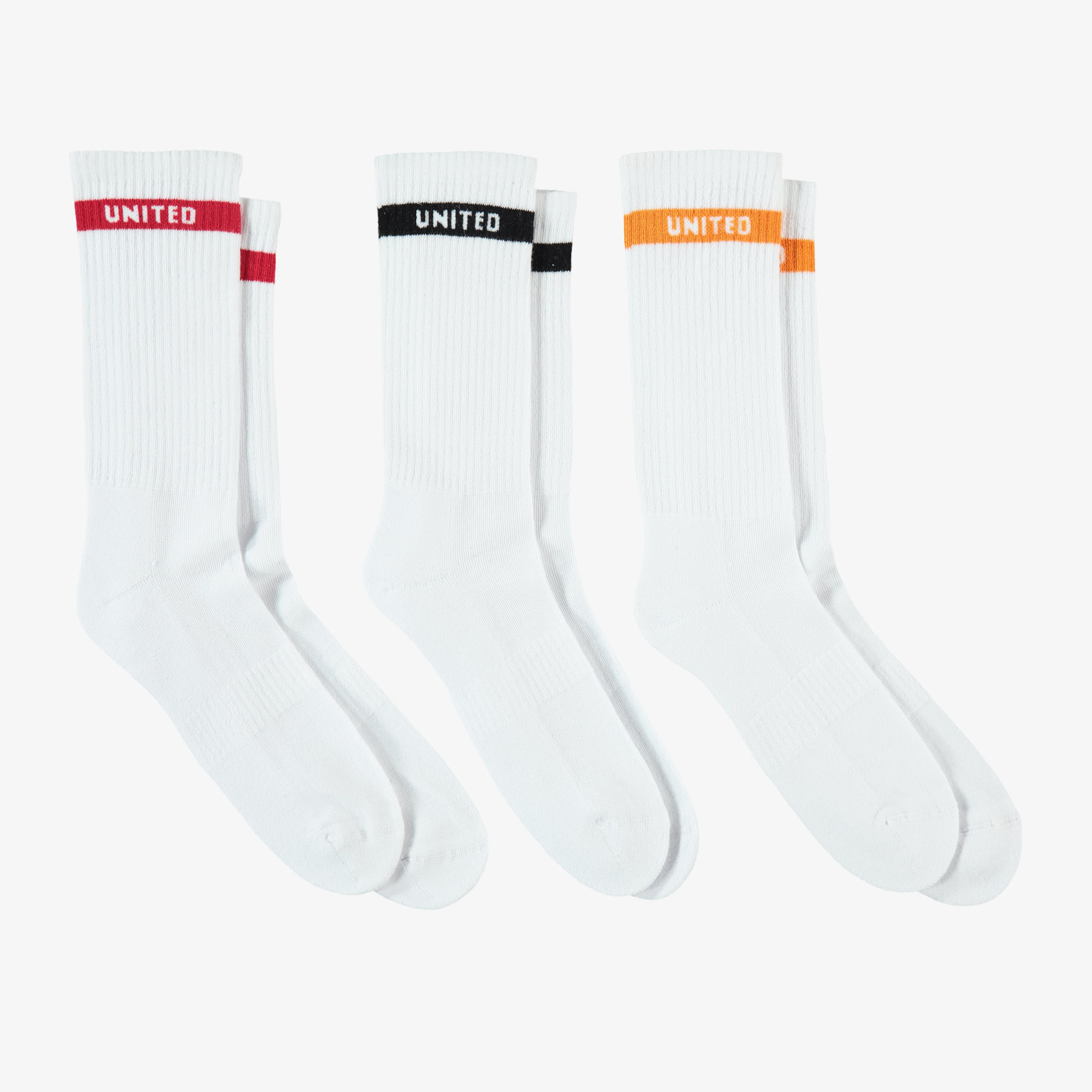 United4 Street  Erkek Beyaz Renkli Şeritli 3'lü Çorap