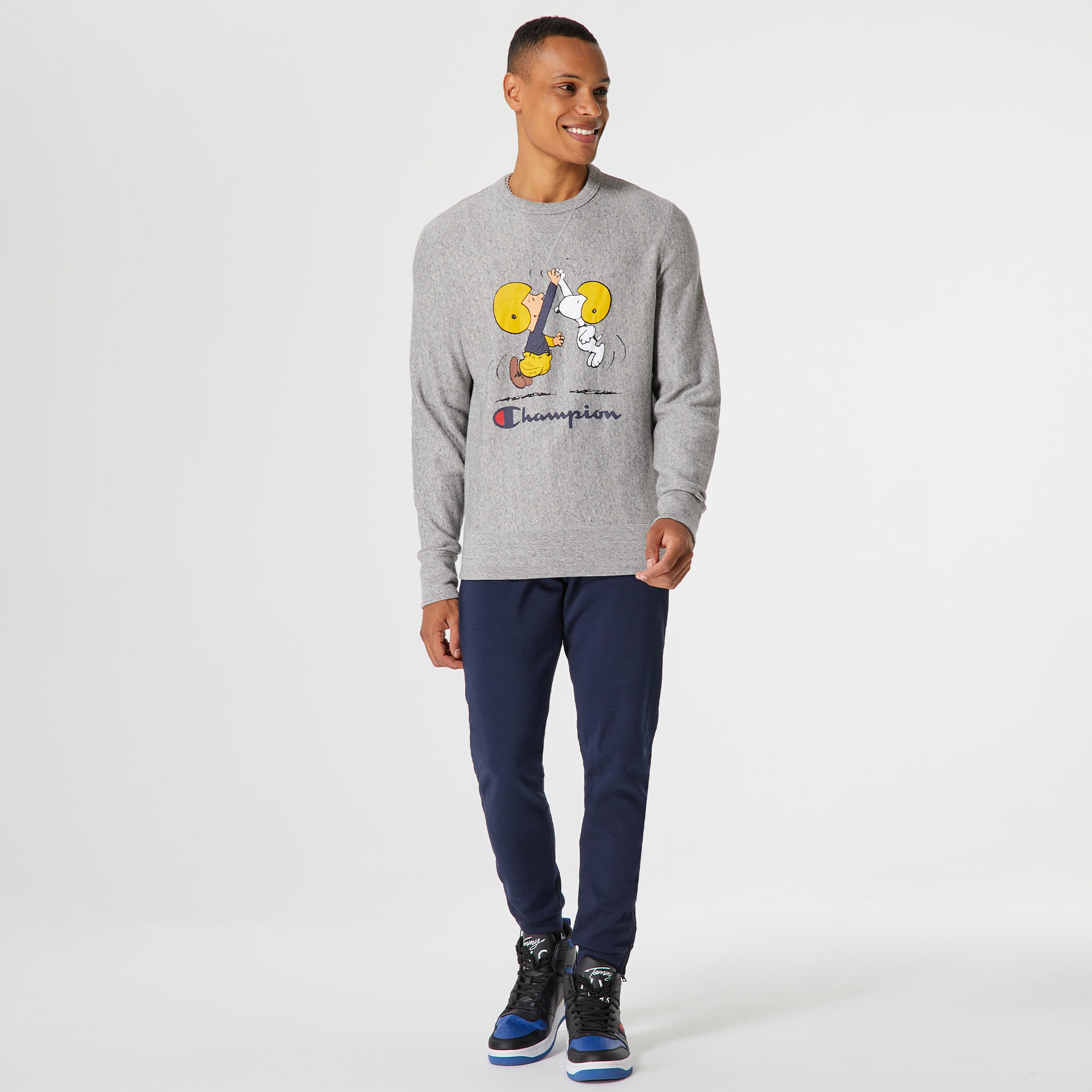Champion x Peanuts Crewneck Erkek Gri Sweatshirt