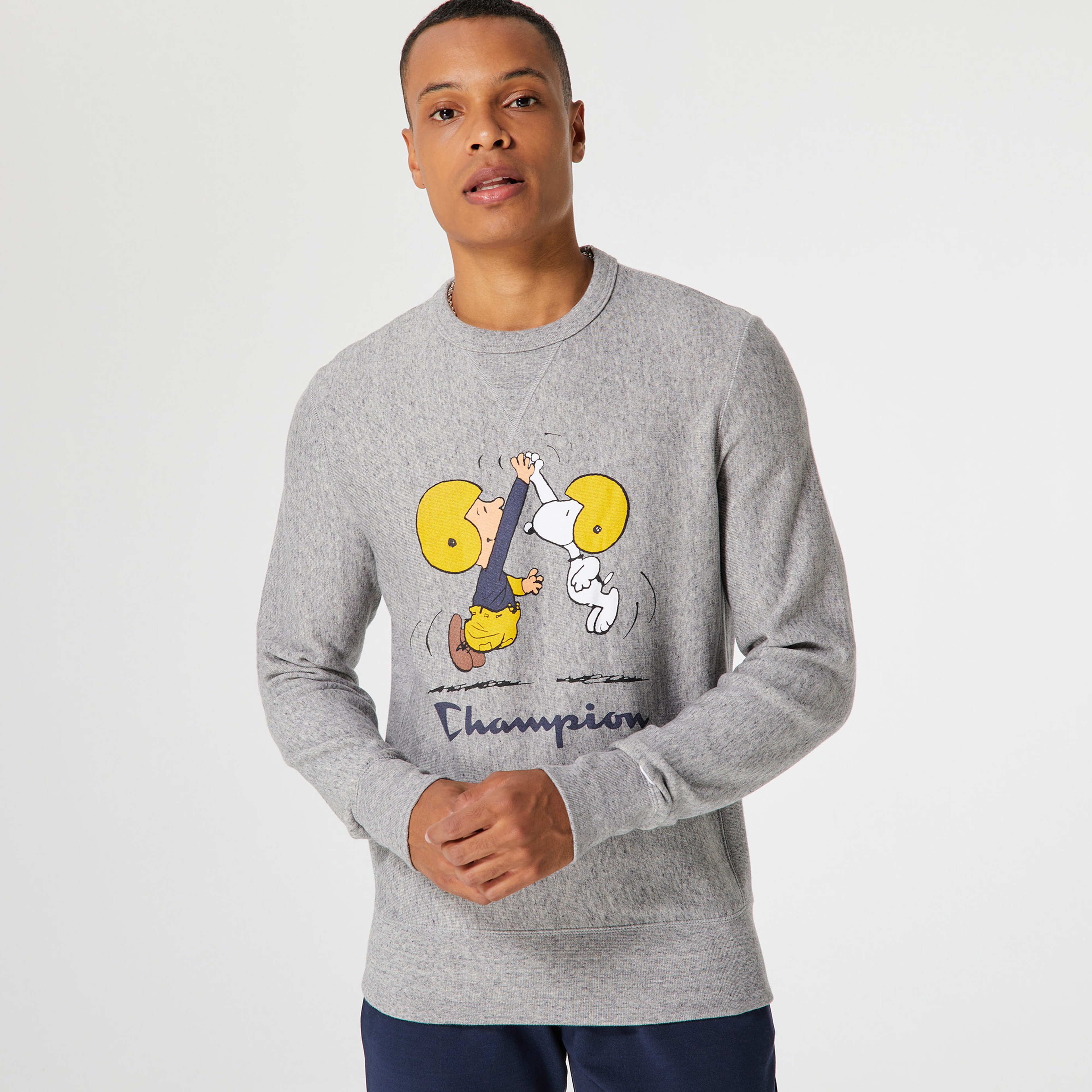 Champion x Peanuts Crewneck Erkek Gri Sweatshirt