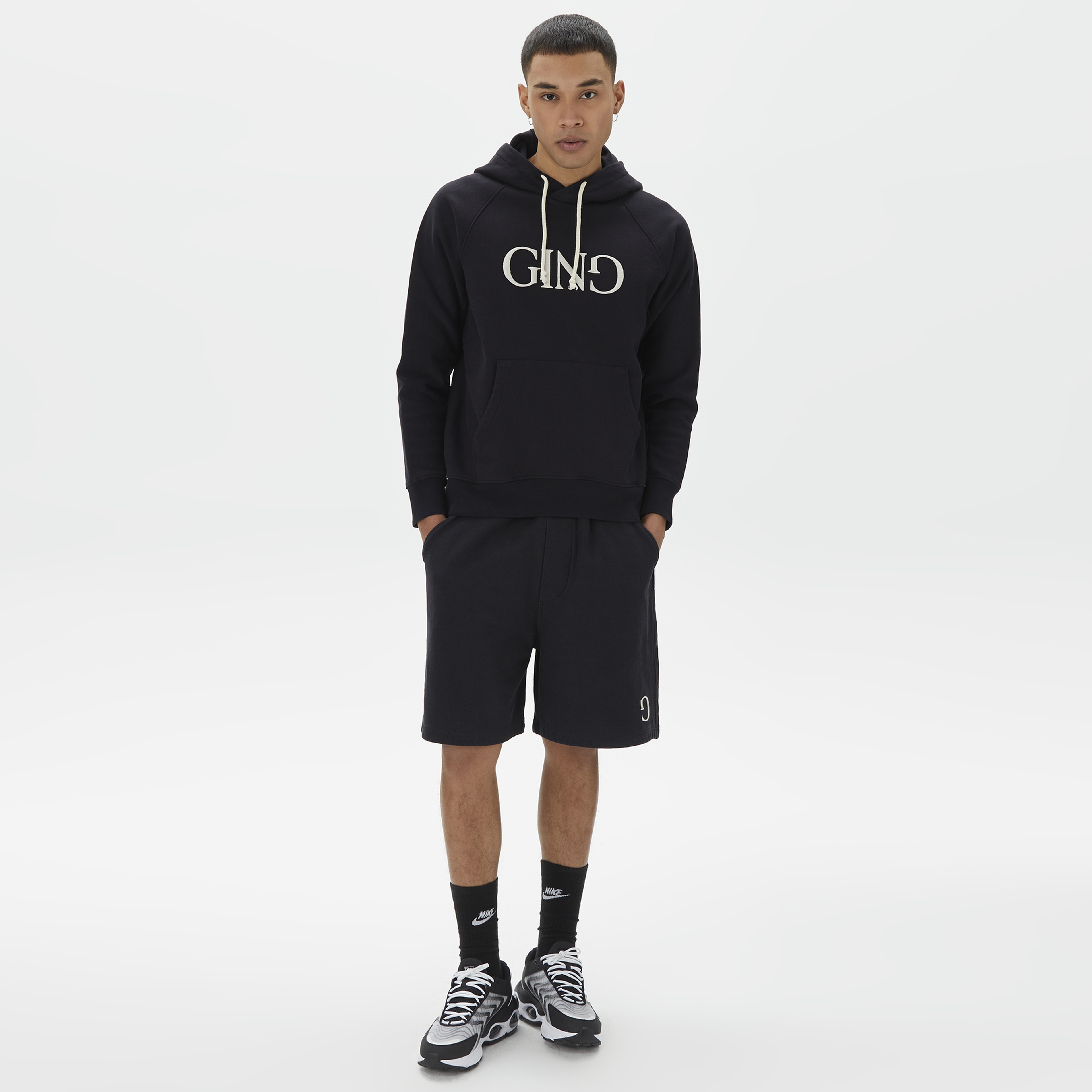 Ging Embroidered Erkek Siyah Hoodie