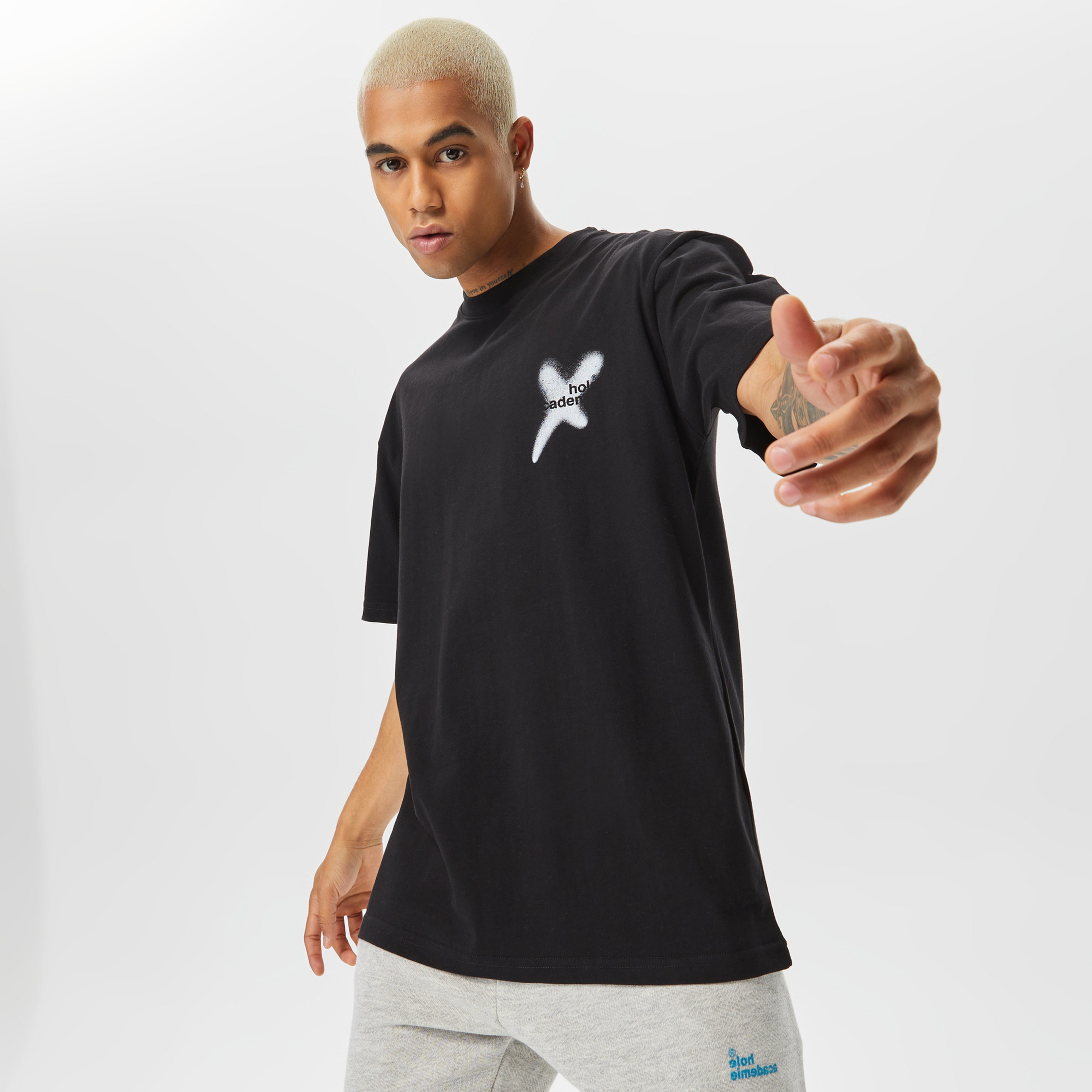 Holeacademıe Baskılı Oversıze  Erkek Siyah T-Shirt