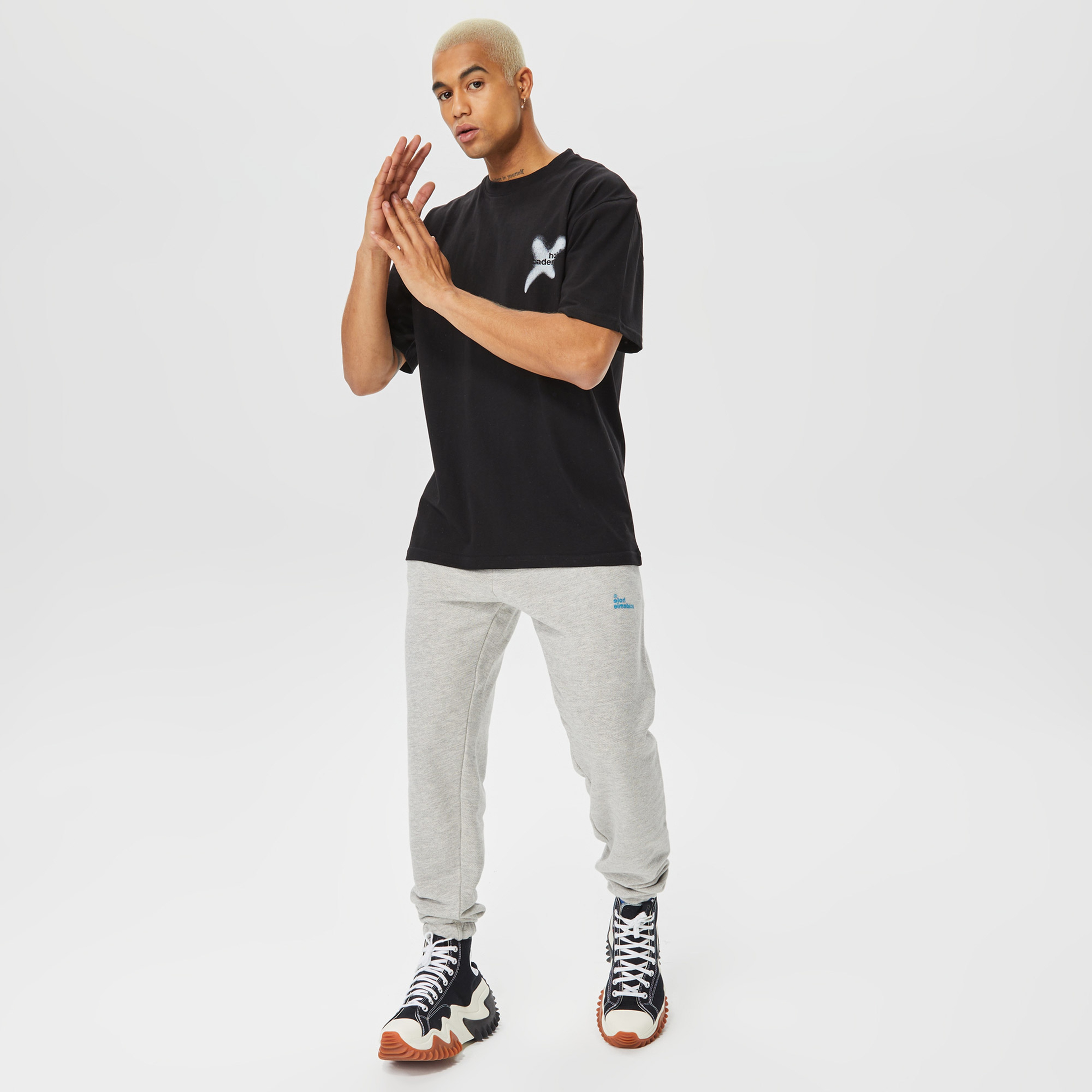 Holeacademıe Baskılı Oversıze  Erkek Siyah T-Shirt