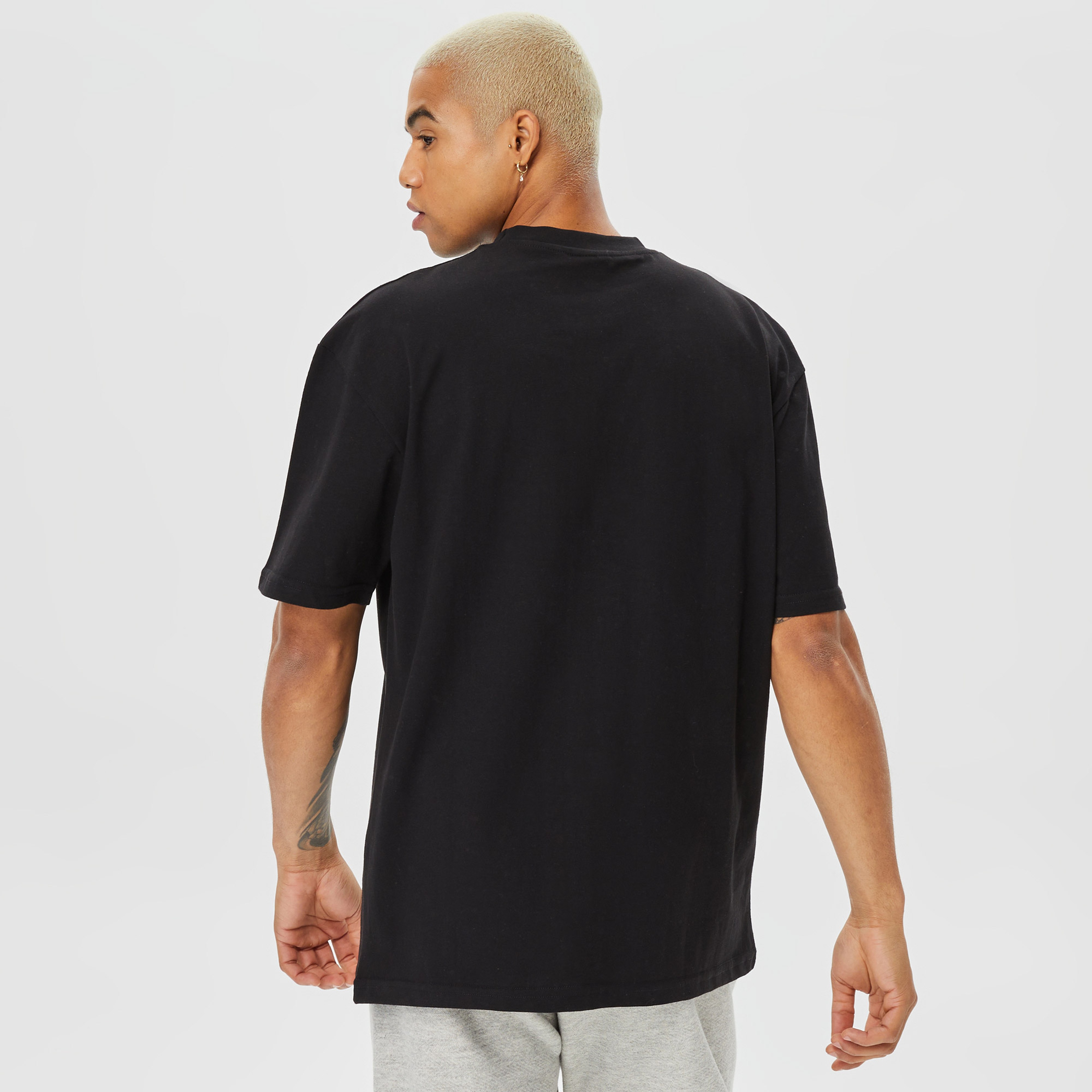 Holeacademıe Baskılı Oversıze  Erkek Siyah T-Shirt