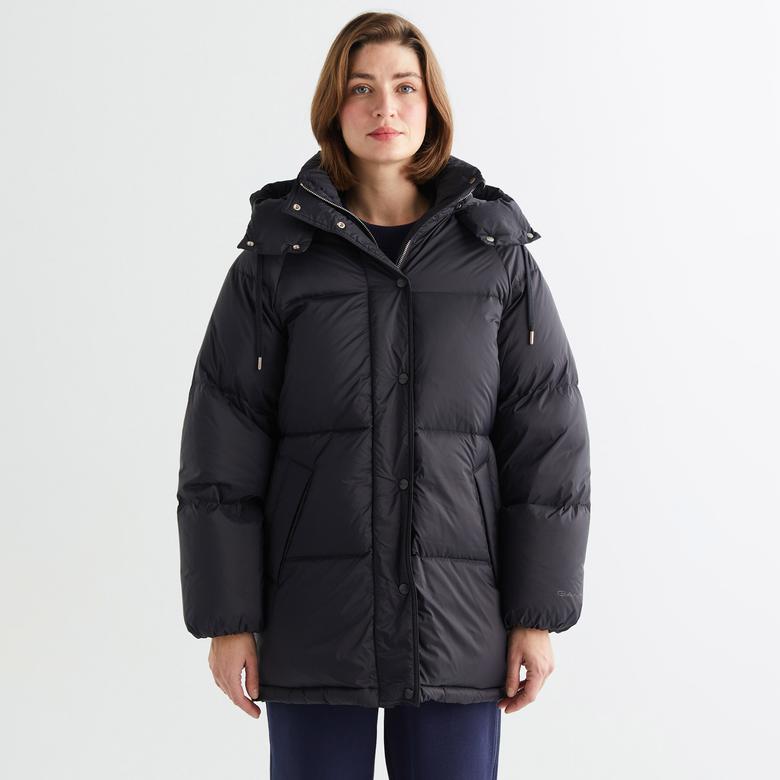 GANT Kadın Siyah Relaxed Fit Kapüşonlu Mont