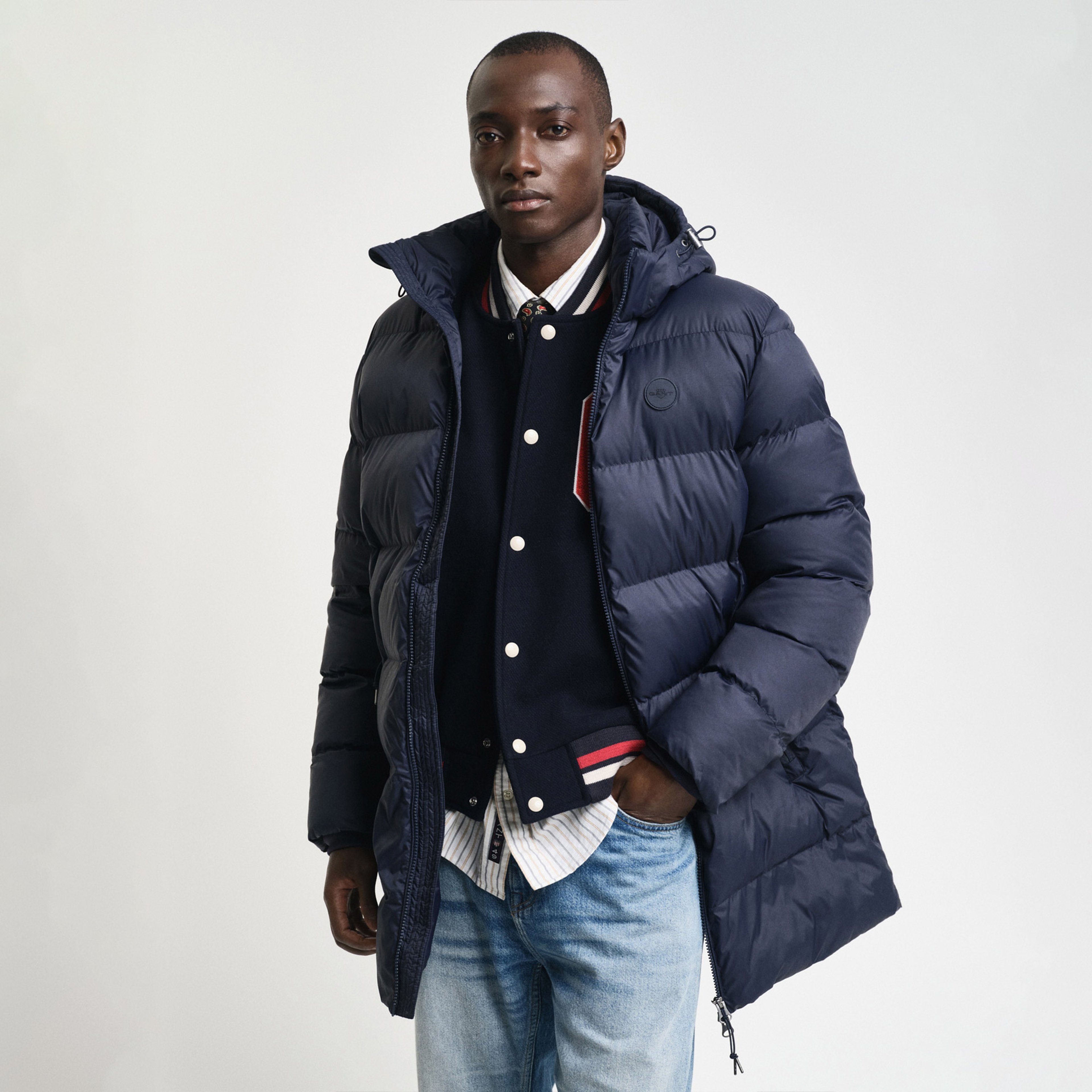 GANT Erkek Lacivert Kapüşonlu Mont