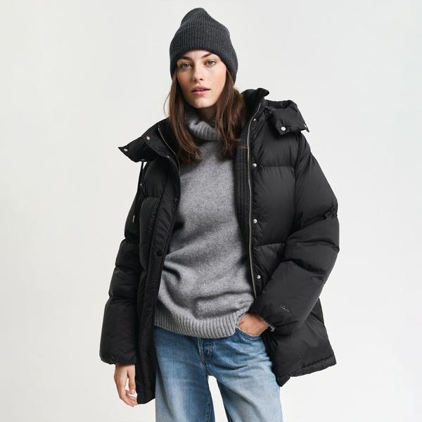 GANT Kadın Siyah Relaxed Fit Kapüşonlu Mont