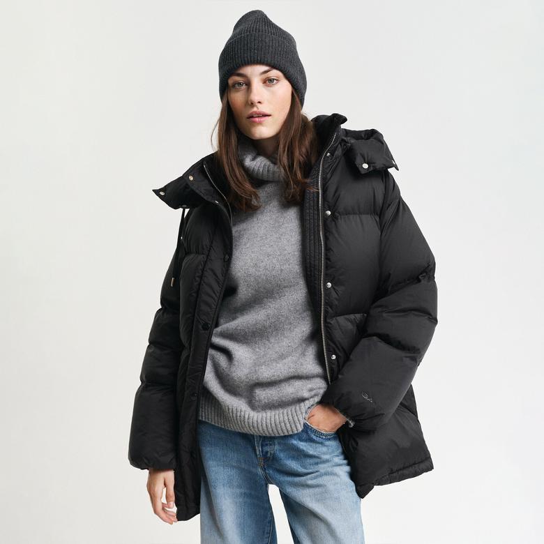 GANT Kadın Siyah Relaxed Fit Kapüşonlu Mont