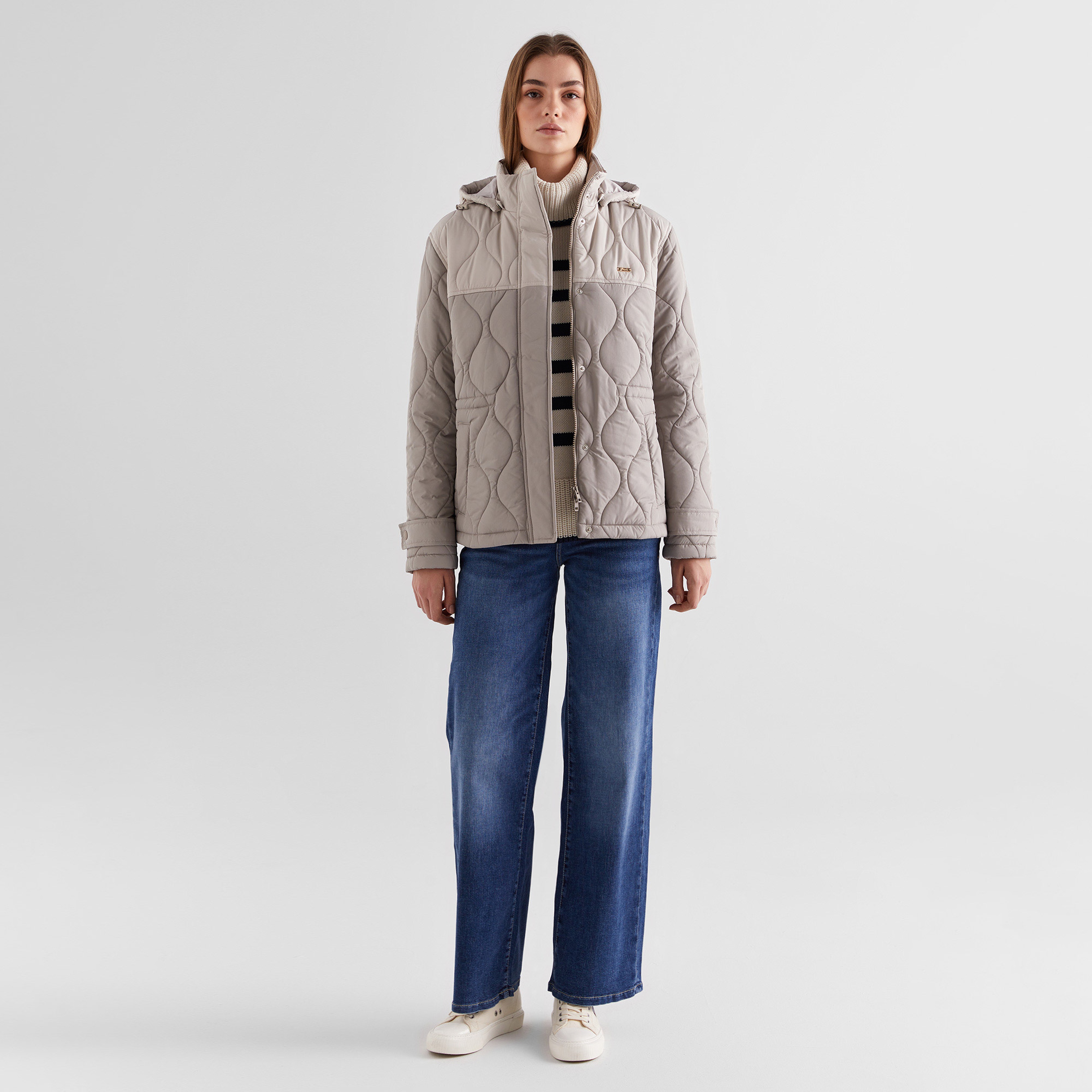 GANT Kadın Bej Kapüşonlu Kapitone Mont