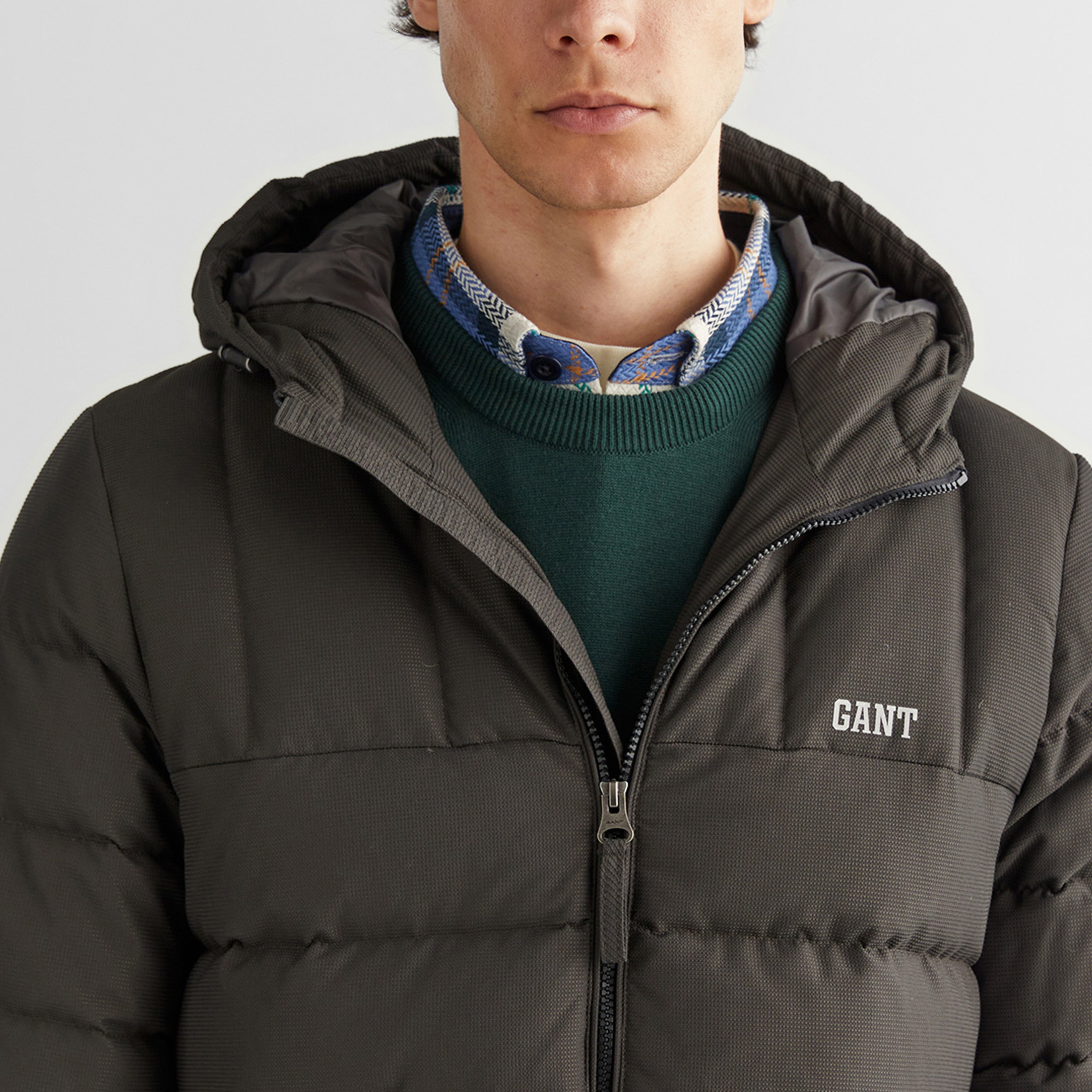 GANT Erkek Gri Kapüşonlu Logolu Mont