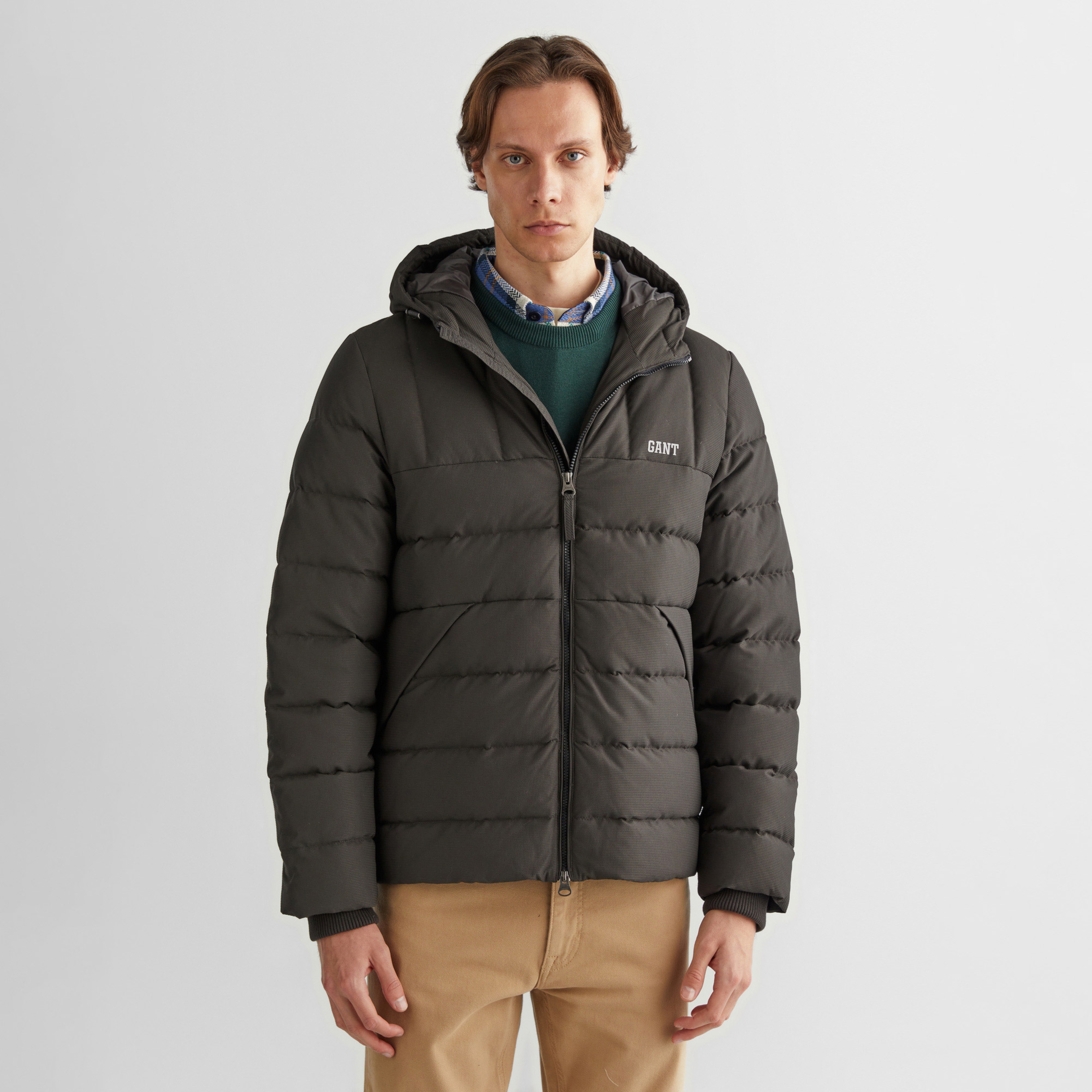 GANT Erkek Gri Kapüşonlu Logolu Mont