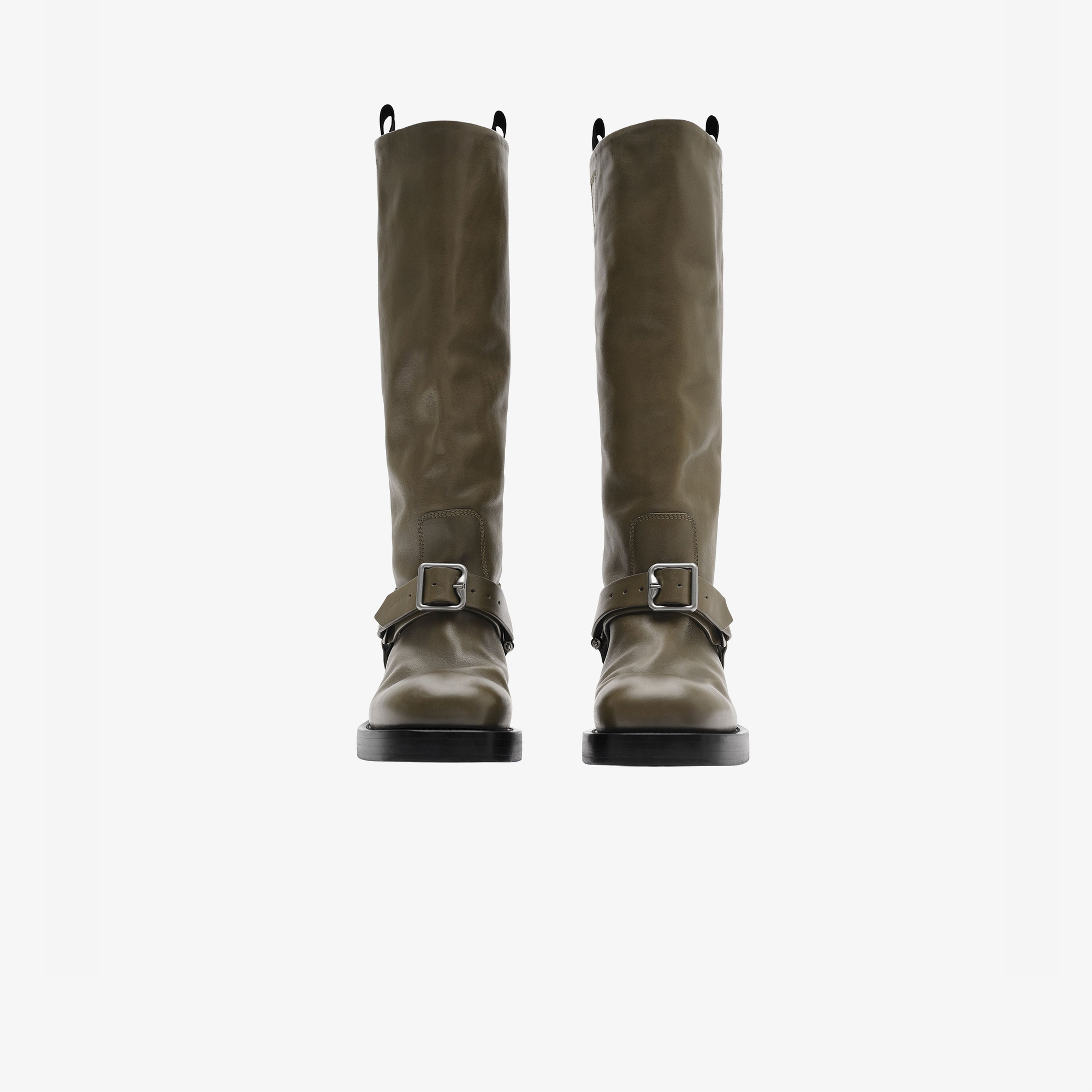 Burberry Leather Saddle High Kadın Haki Bot