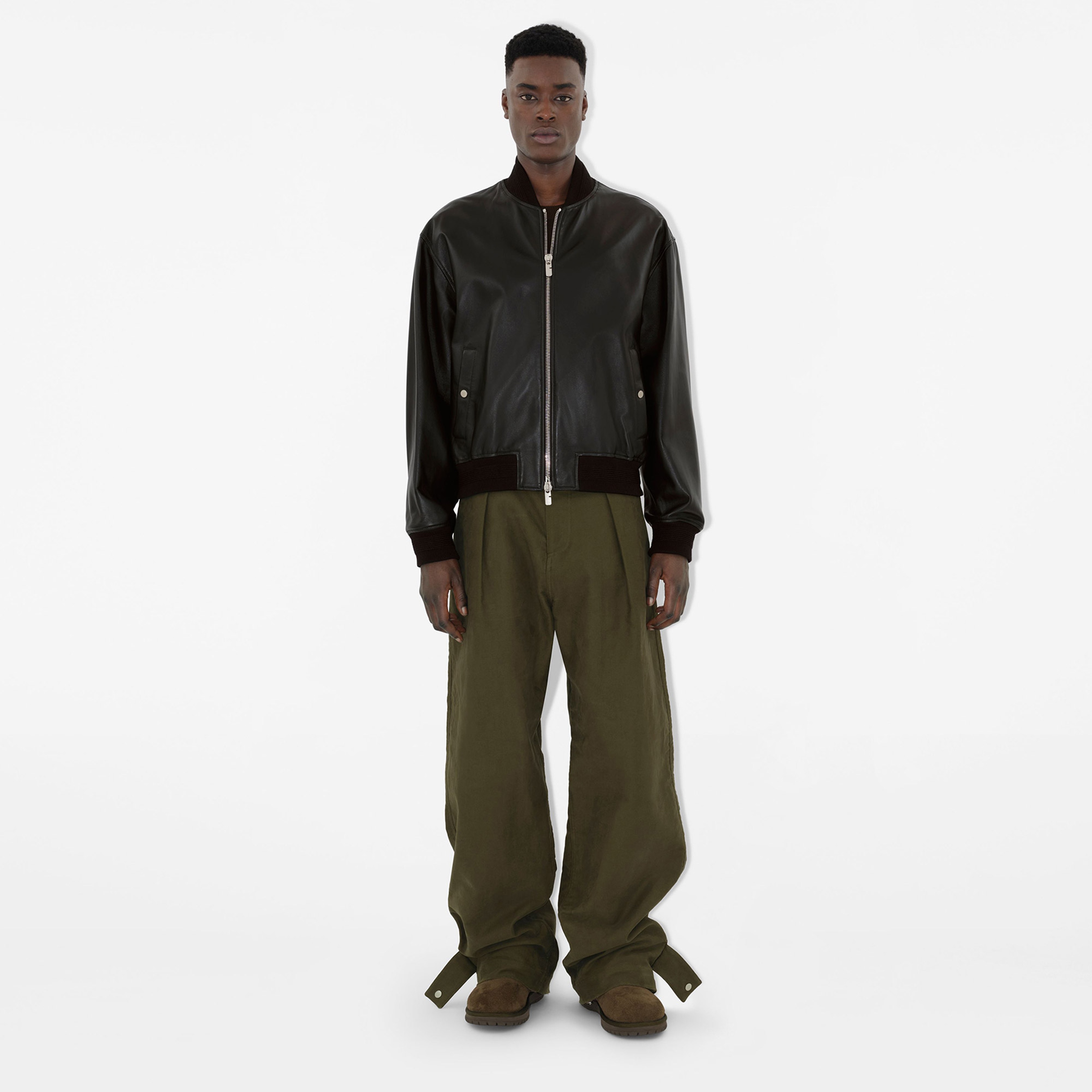 Burberry Erkek Siyah Deri Mont