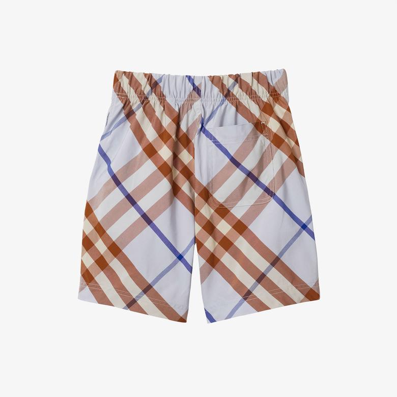 Burberry Check Pamuk Karışımlı Çocuk Mavi Şort