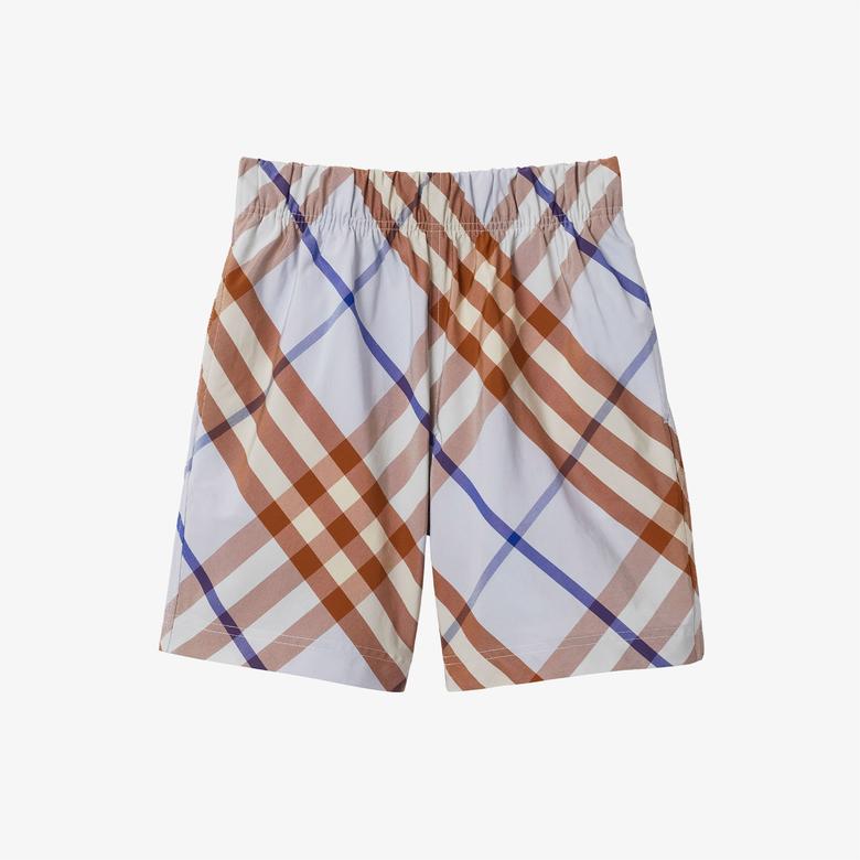 Burberry Check Pamuk Karışımlı Çocuk Mavi Şort
