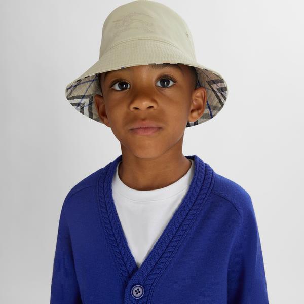Burberry Reversible Pamuklu Bucket Çocuk Krem Rengi Şapka