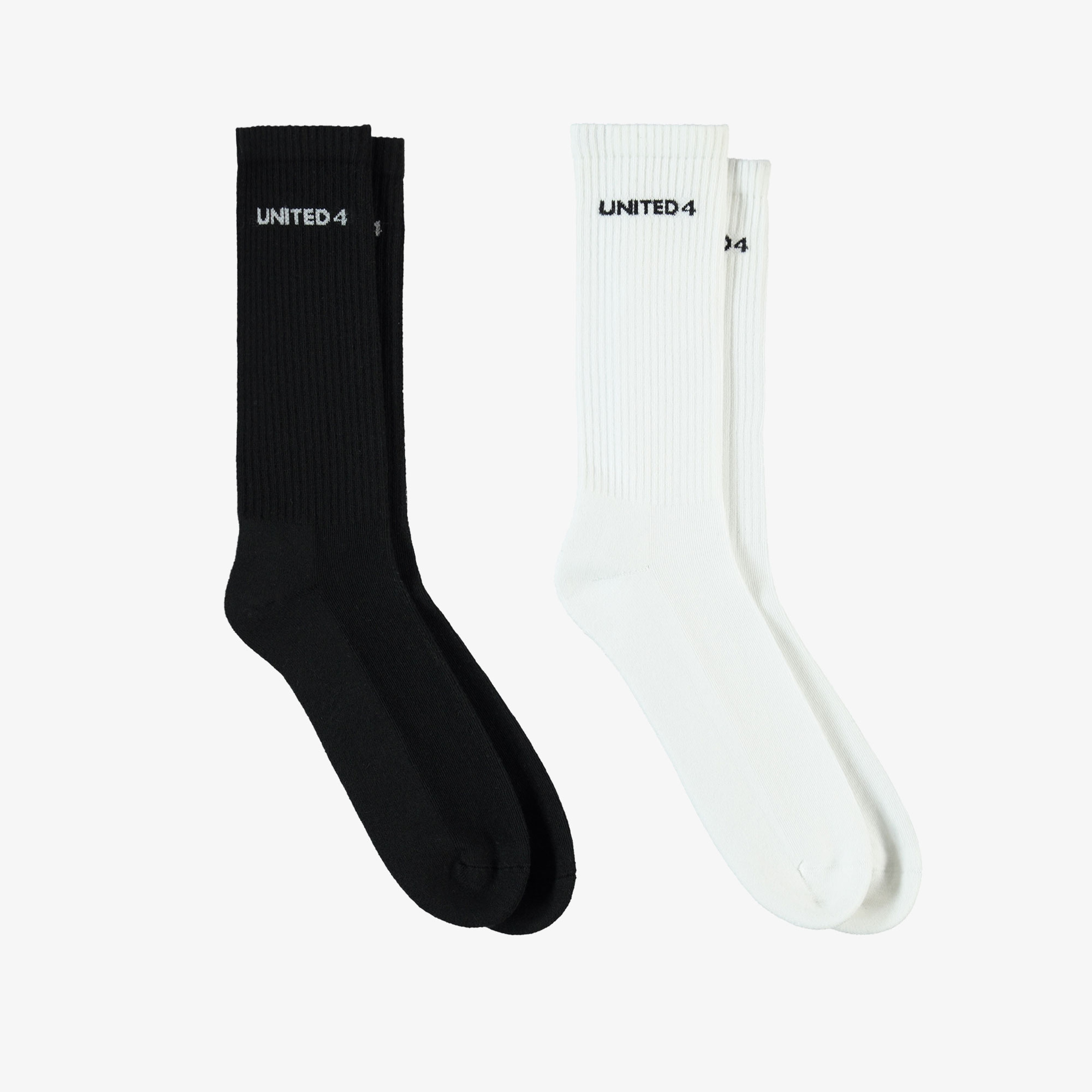 UNITED4 Unisex Siyah/Beyaz 2'li Çorap