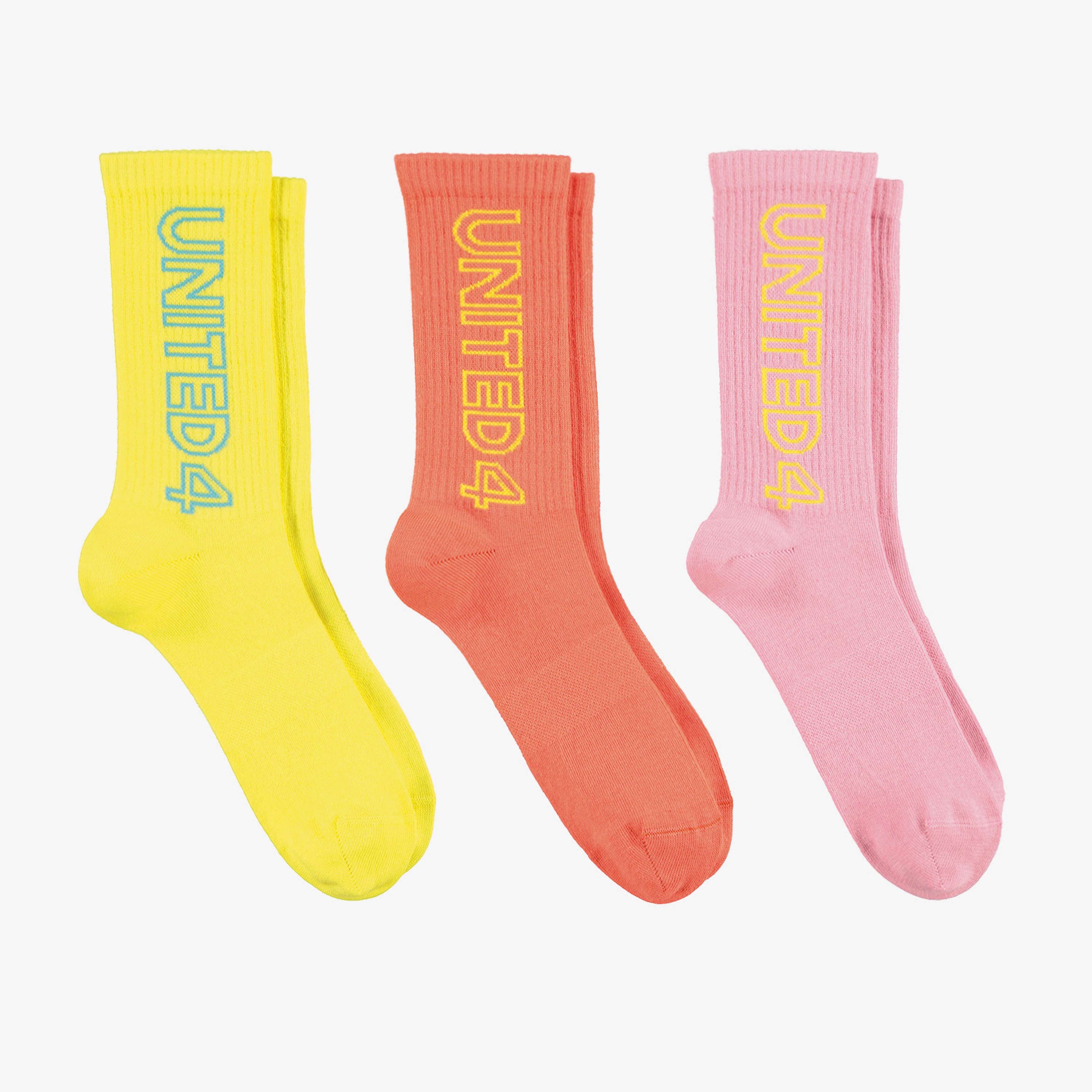 UNITED4 Unisex Pembe/Turuncu/Sarı 3'lü Çorap