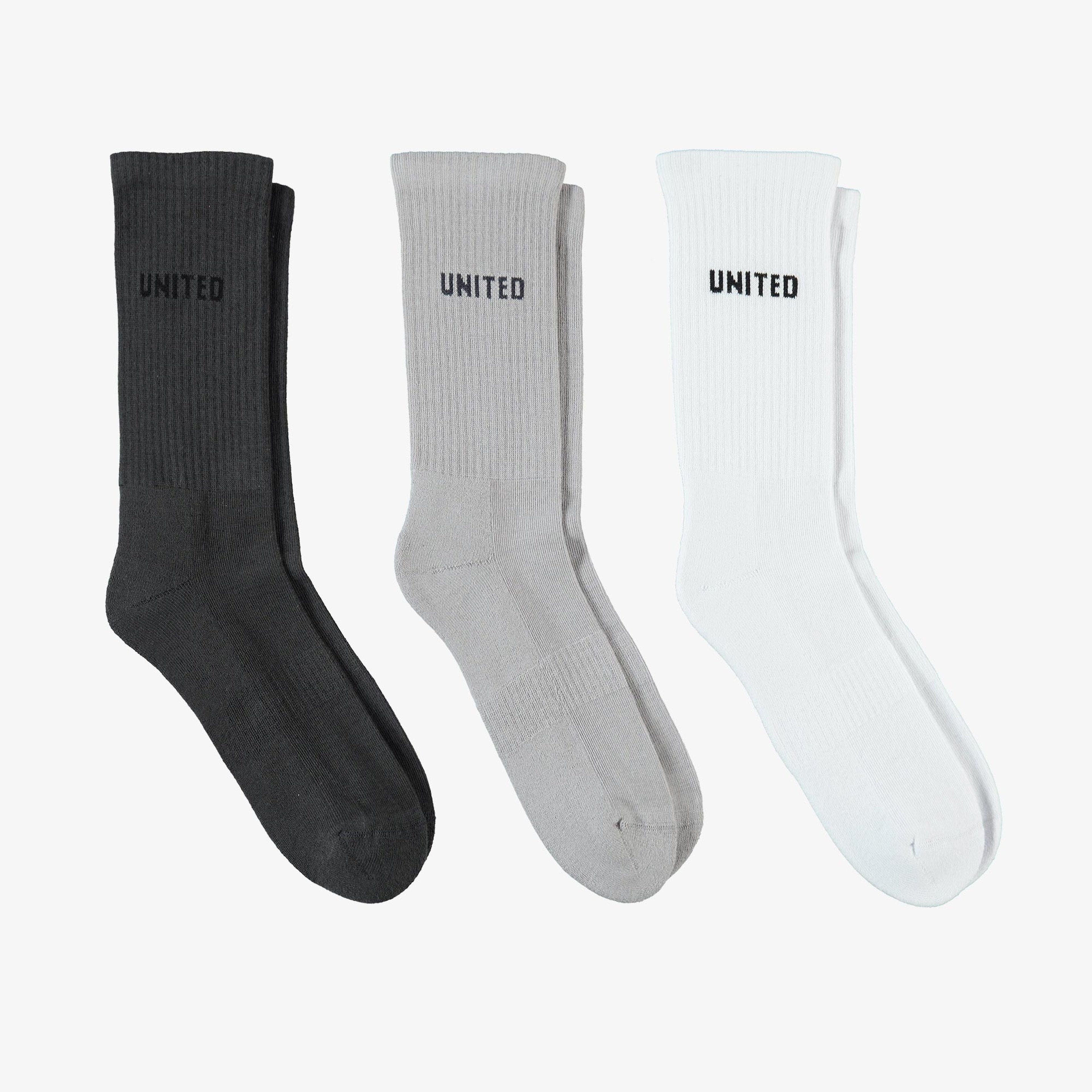 UNITED4 Unisex Beyaz/Siyah/Gri 3'lü Çorap