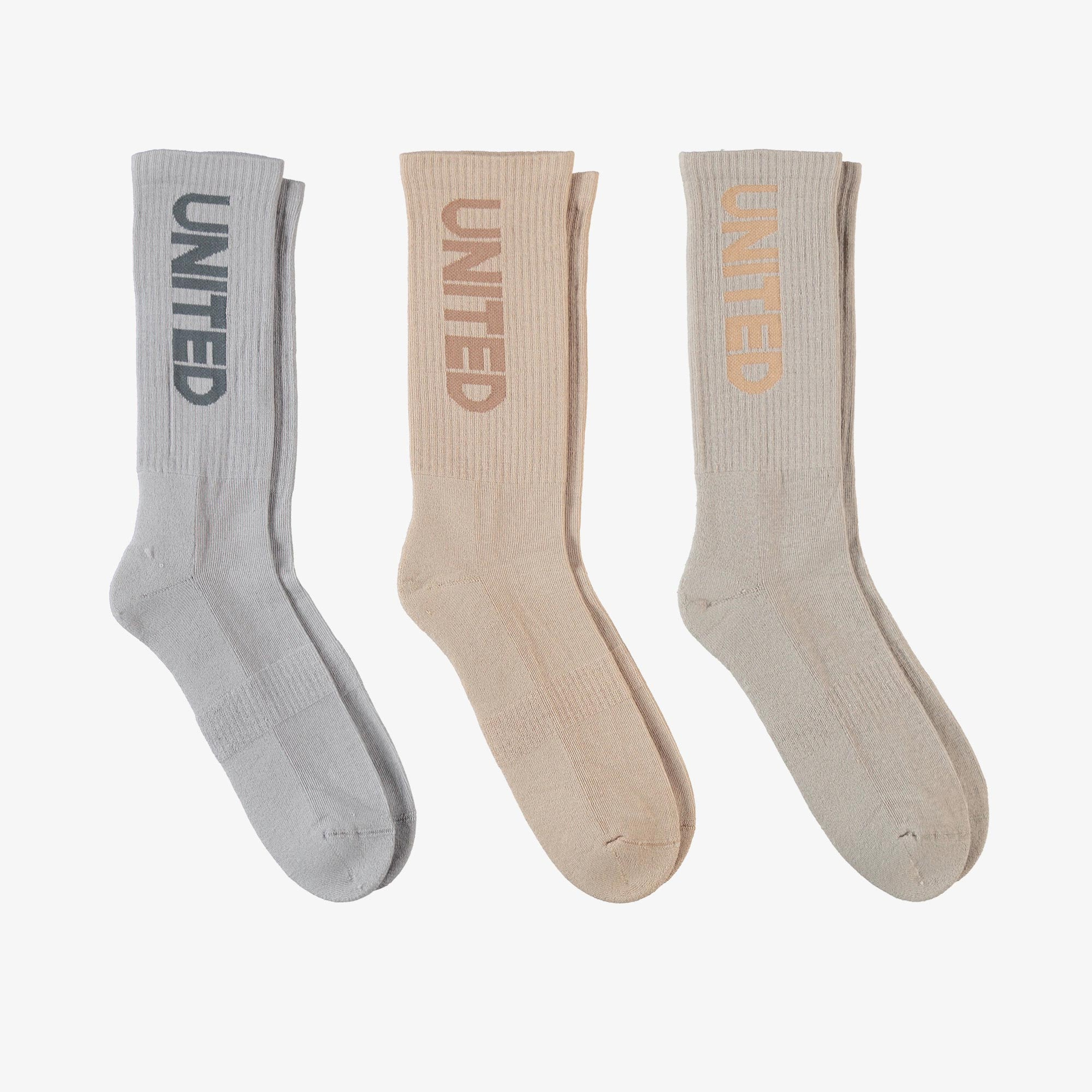 UNITED4 Unisex Gri/Krem 3'lü Çorap