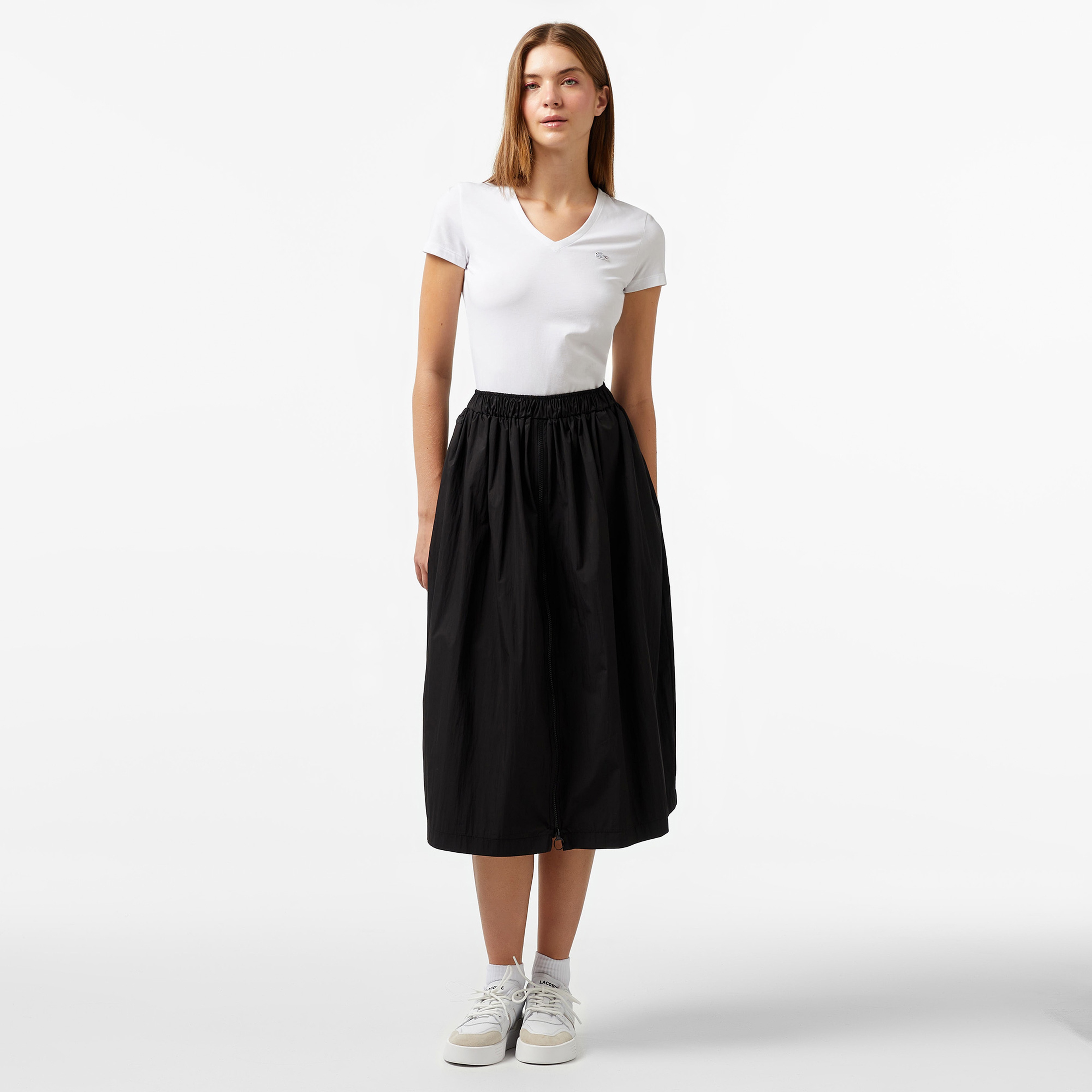 Kadın Slim Fit V Yaka Beyaz T-Shirt