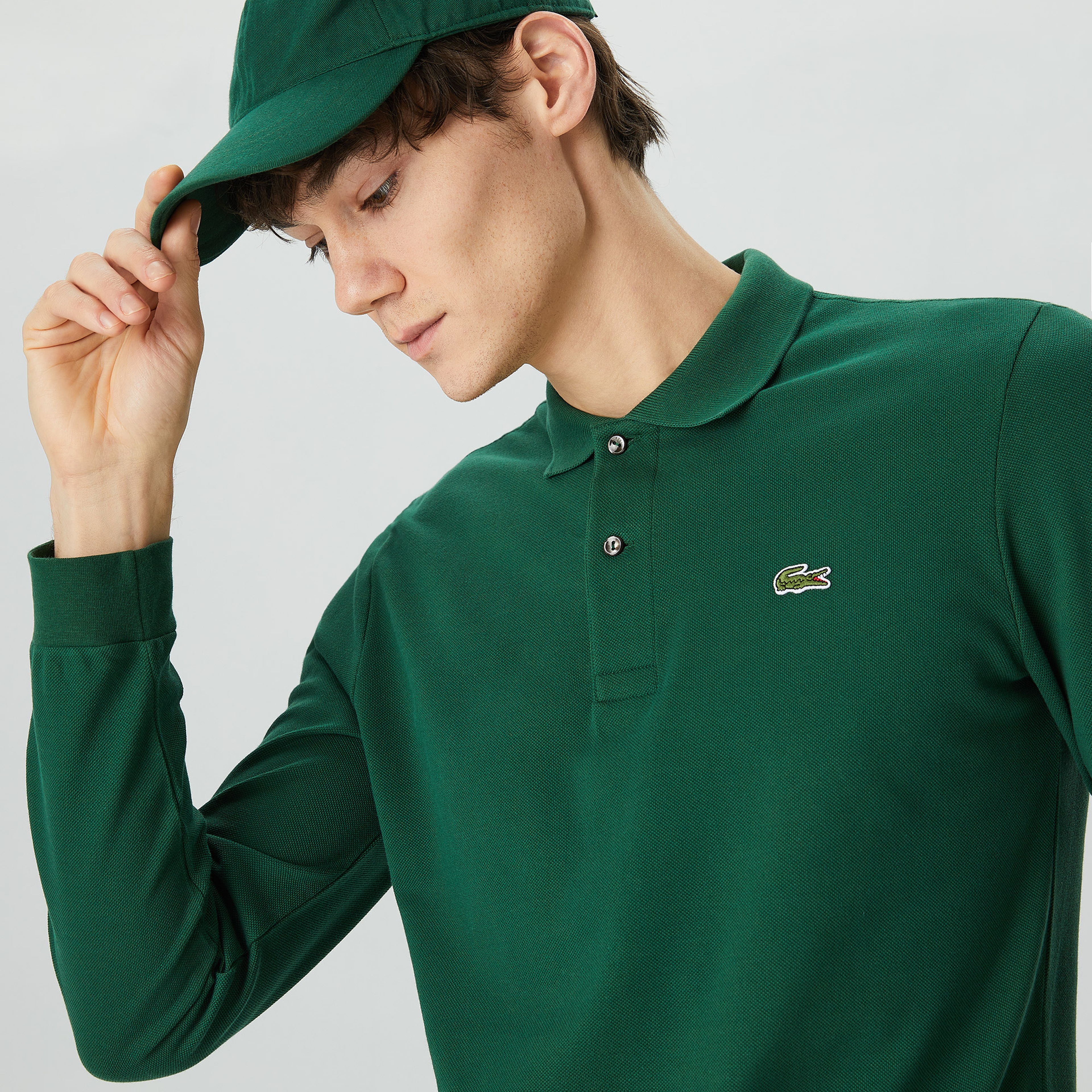 L.12.12 Erkek Classic Fit Uzun Kollu Koyu Yeşil Polo