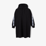 Kadın Loose Fit Truvakar Kollu Kapüşonlu Baskılı Siyah Elbise